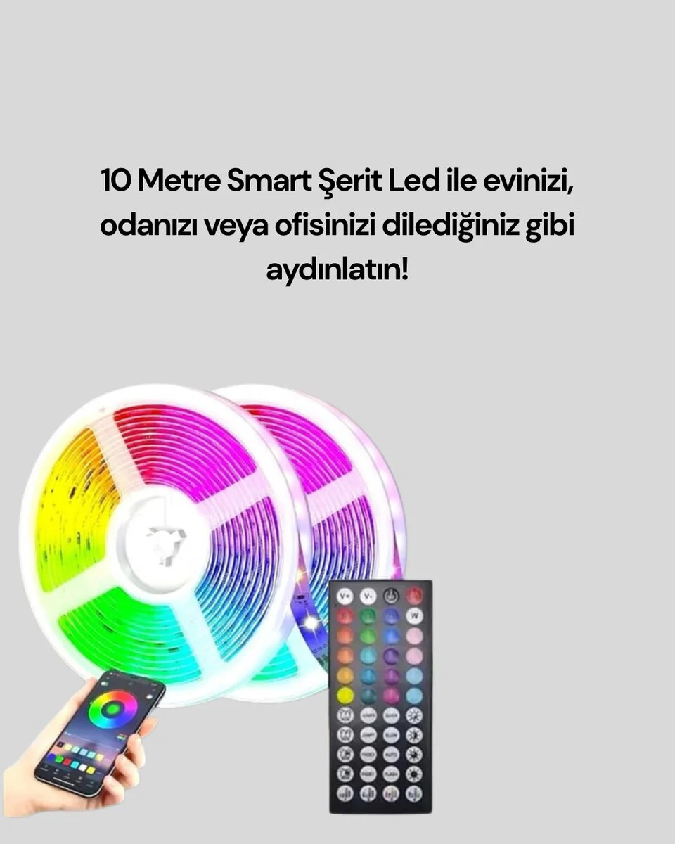 Bluetooth Kontrollü Smart Şerit Led 10M Sese Duyarlı RGB Aydınlatma - Bluetooth LED Şerit