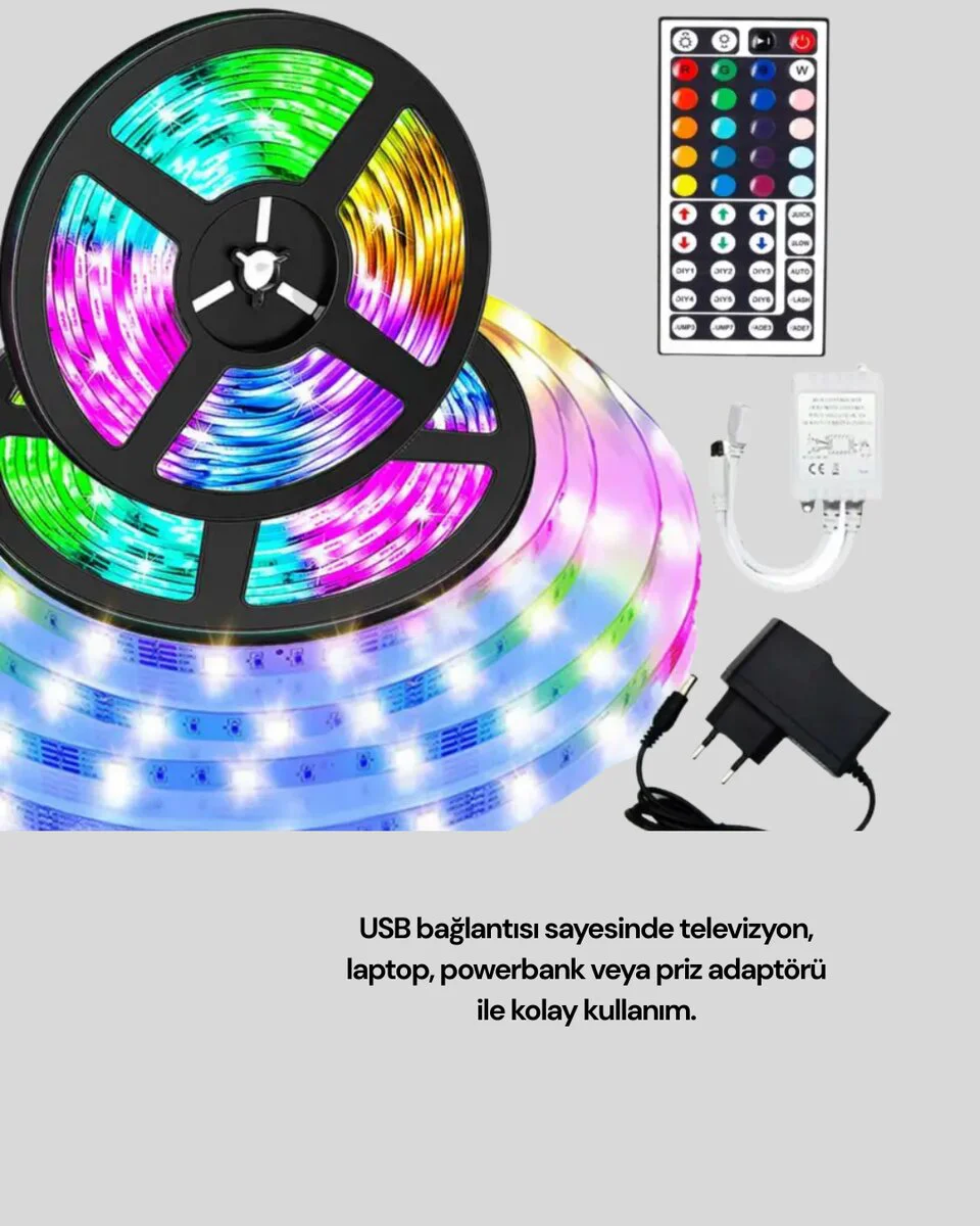 Bluetooth Kontrollü Smart Şerit Led 10M Sese Duyarlı RGB Aydınlatma - Bluetooth LED Şerit