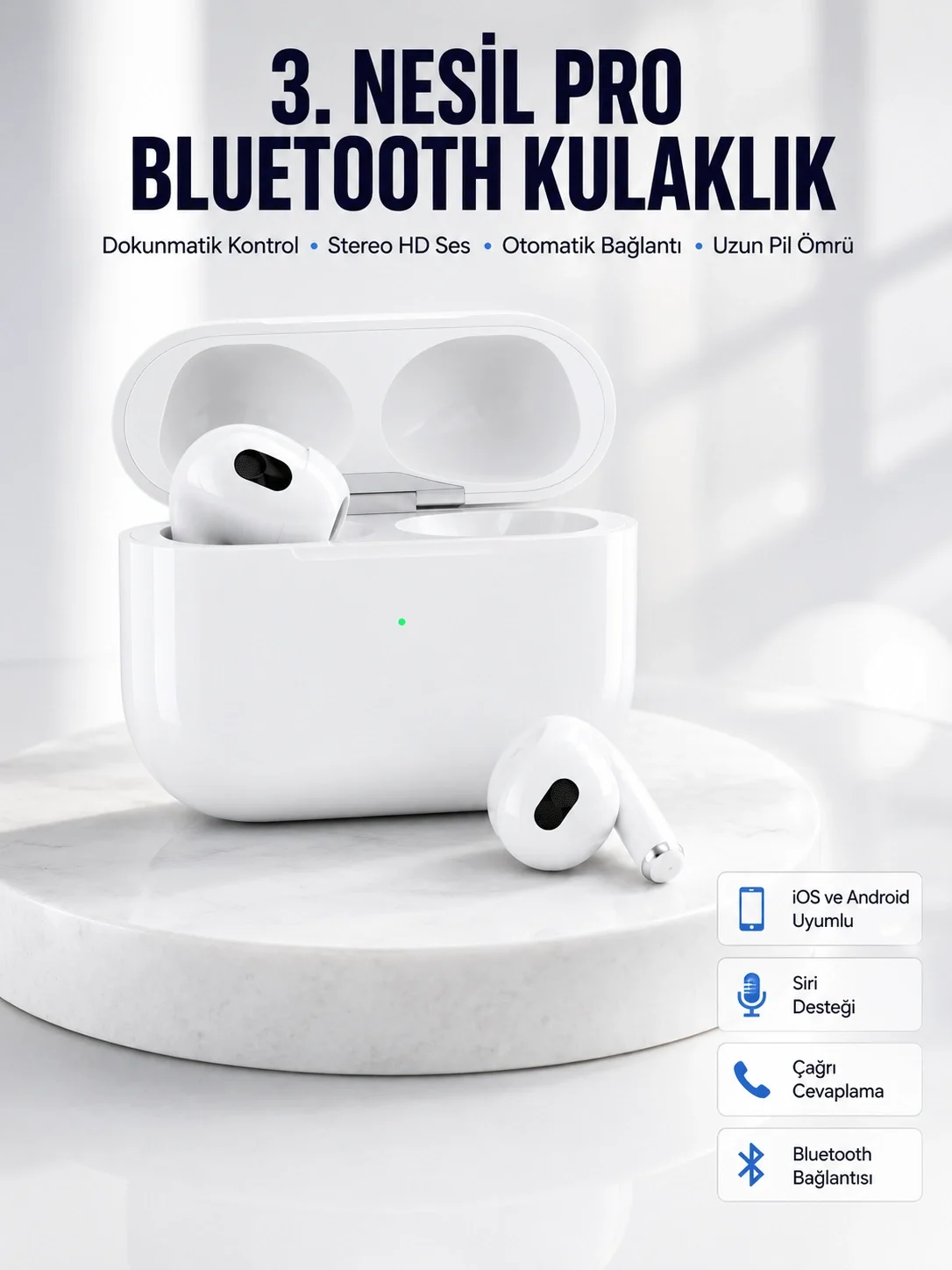 Bluetooth Kulaklık 3. Nesil Ios Android Uyumlu Yeni Nesil Wireless Charge