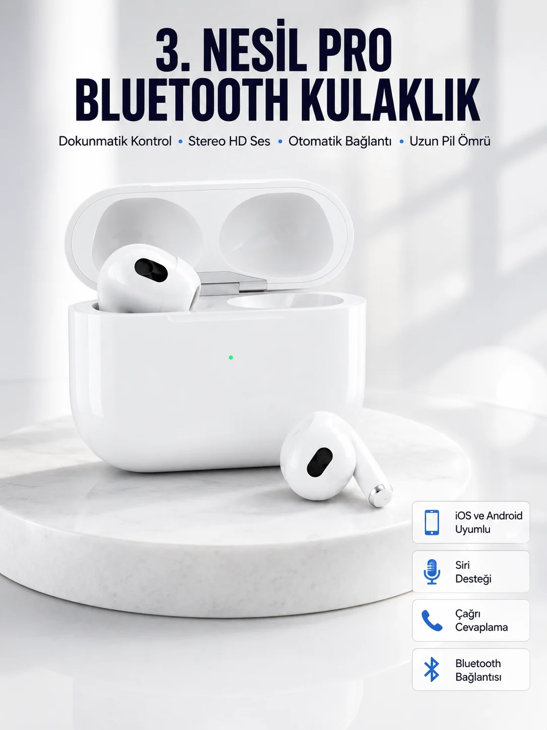 Bluetooth Kulaklık 3. Nesil Ios Android Uyumlu Yeni Nesil Wireless Charge