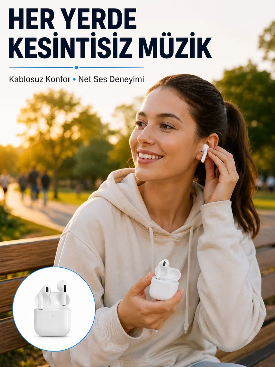 Bluetooth Kulaklık Beyaz Çağrı Cevaplama Dokunmatik Kontrol Kablosuz Yeni Nesil