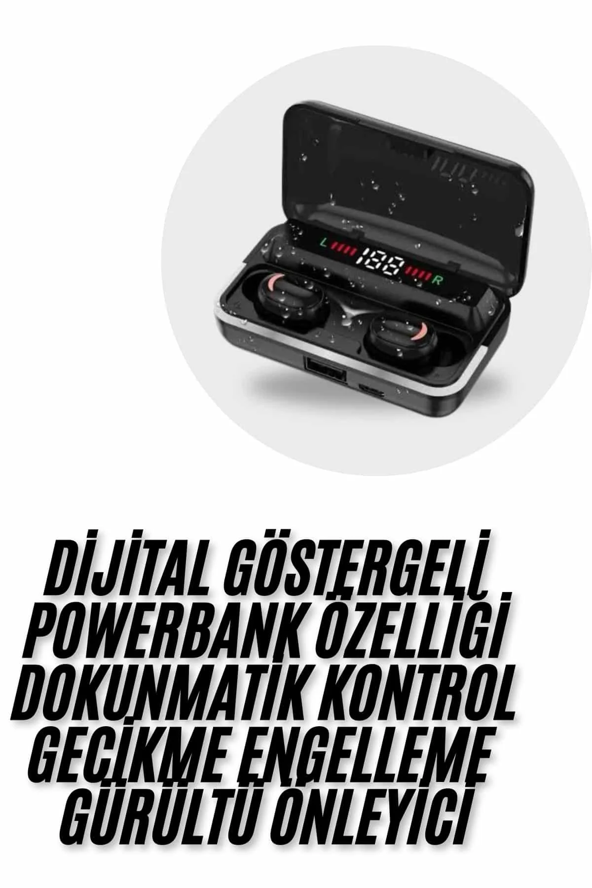 Bluetooth Kulaklık Dijital Şarj Göstergeli Powerbankli Bass Özellikli Kablos - ayr1115-5359