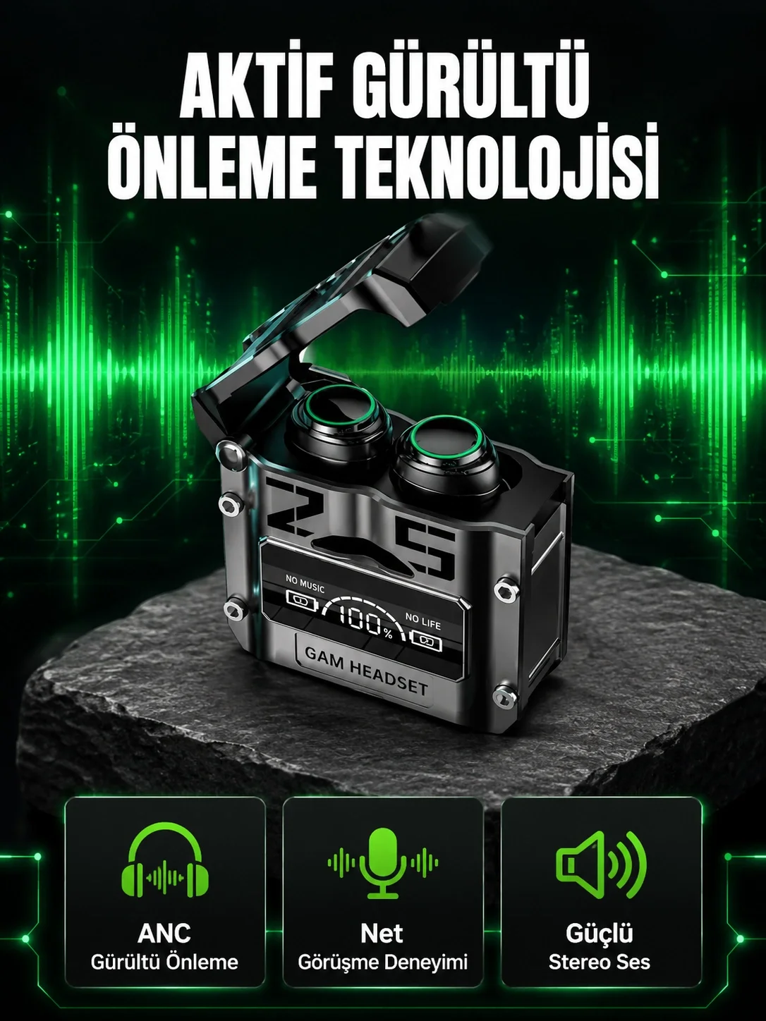 Bluetooth Kulaklık Kablosuz ANC Gürültü Önleyici Stereo Ses Yeni Nesil