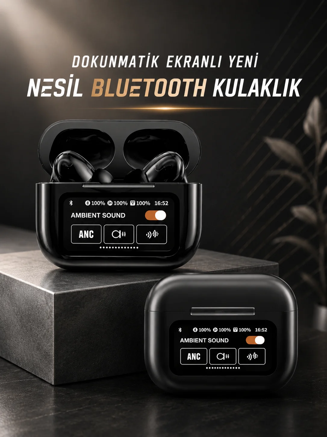 Bluetooth Kulaklık Kablosuz Ekranlı ANC/ENC Destekli Dokunmatik Bluetooth Kulaklık Kablosuz Ekranlı ANC/ENC Destekli Dokunmatik