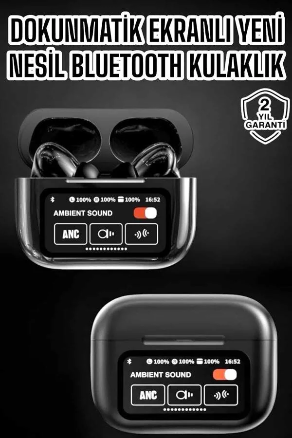 Bluetooth Kulaklık Kablosuz Ekranlı ANC/ENC Destekli Dokunmatik - Aktif Gürültü Engelleme ve Uzun Pil Ömrü