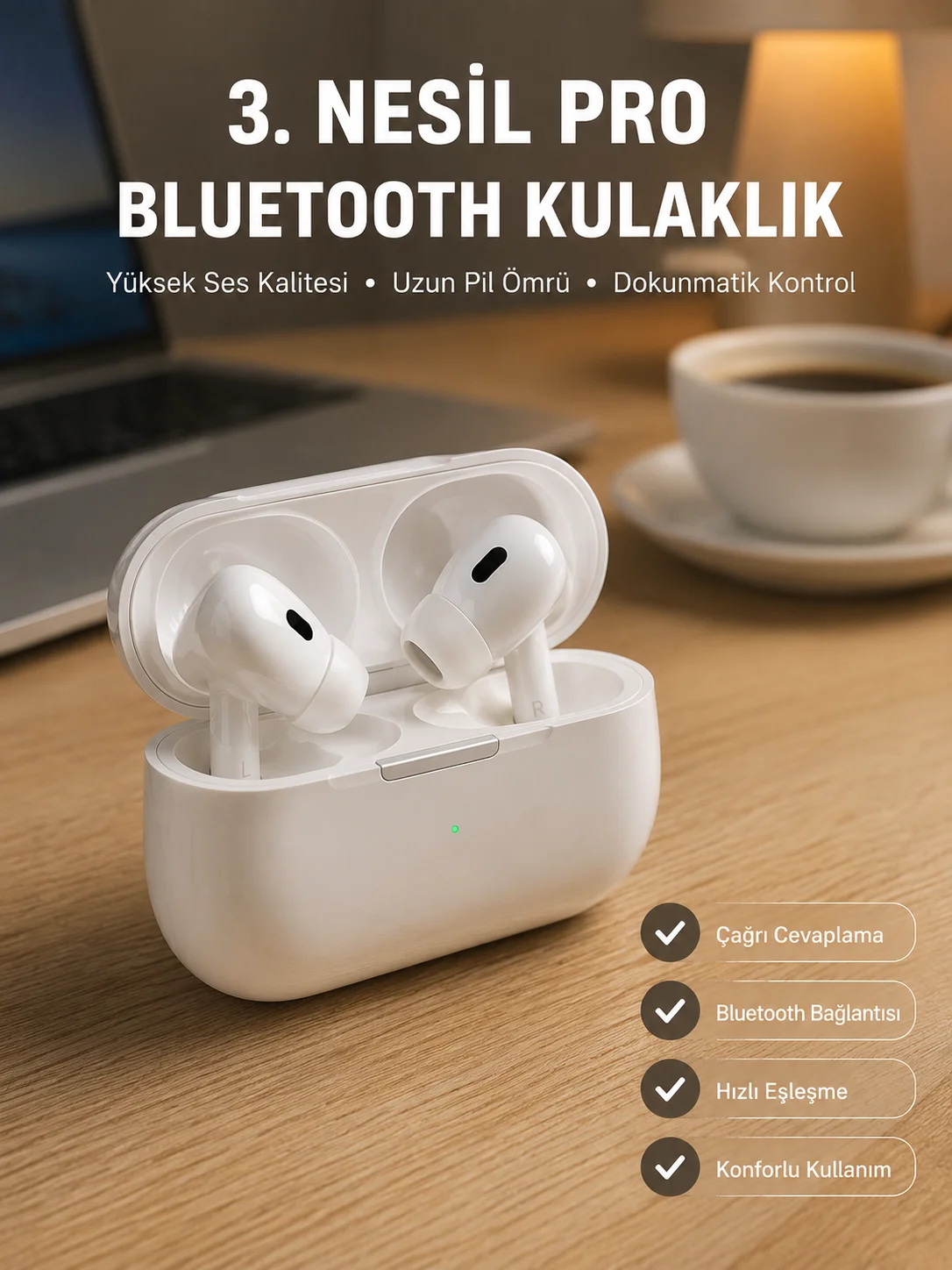 Bluetooth Kulaklık Kulak İçi Silikonlu Stereo Yüksek Ses Kaliteli Dokunmatik
