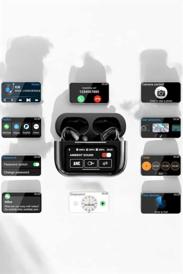 Bluetooth Kulaklık Kablosuz Ekranlı ANC/ENC Destekli Dokunmatik - Aktif Gürültü Engelleme ve Uzun Pil Ömrü