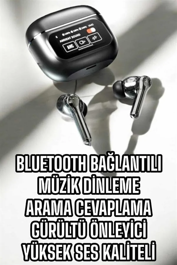 Bluetooth Kulaklık Kablosuz Ekranlı ANC/ENC Destekli Dokunmatik - Aktif Gürültü Engelleme ve Uzun Pil Ömrü