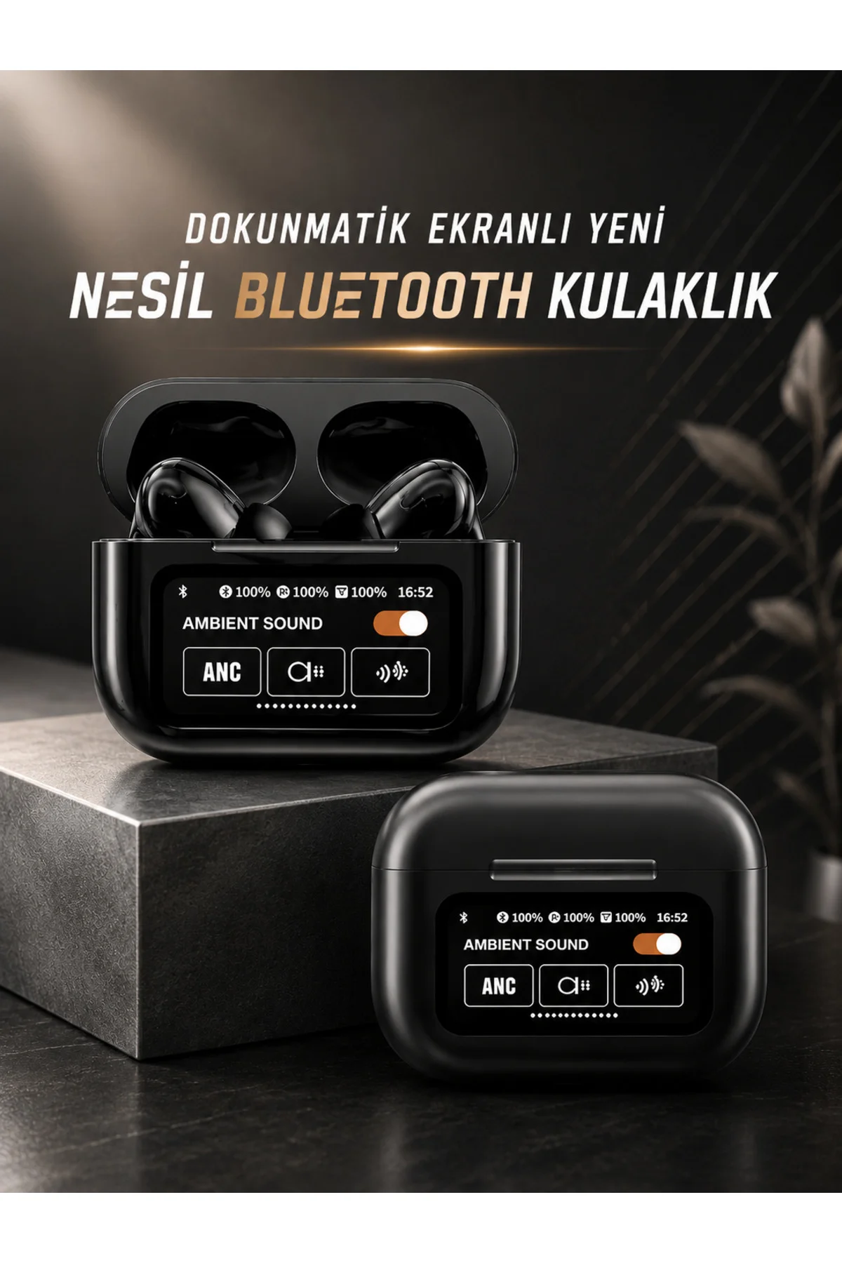 Bluetooth Kulaklık Kablosuz Ekranlı ANC/ENC Destekli Dokunmatik