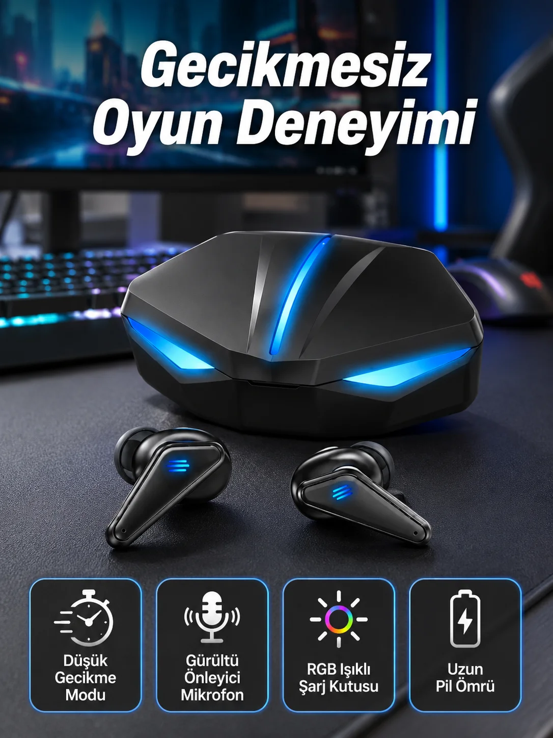 Bluetooth Kulaklık Oyuncu Kulaklığı RGB Işıklı Oyunlarda Düşük Gecikme Bluetooth Kulaklık Oyuncu Kulaklığı RGB Işıklı Oyunlarda Düşük Gecikme