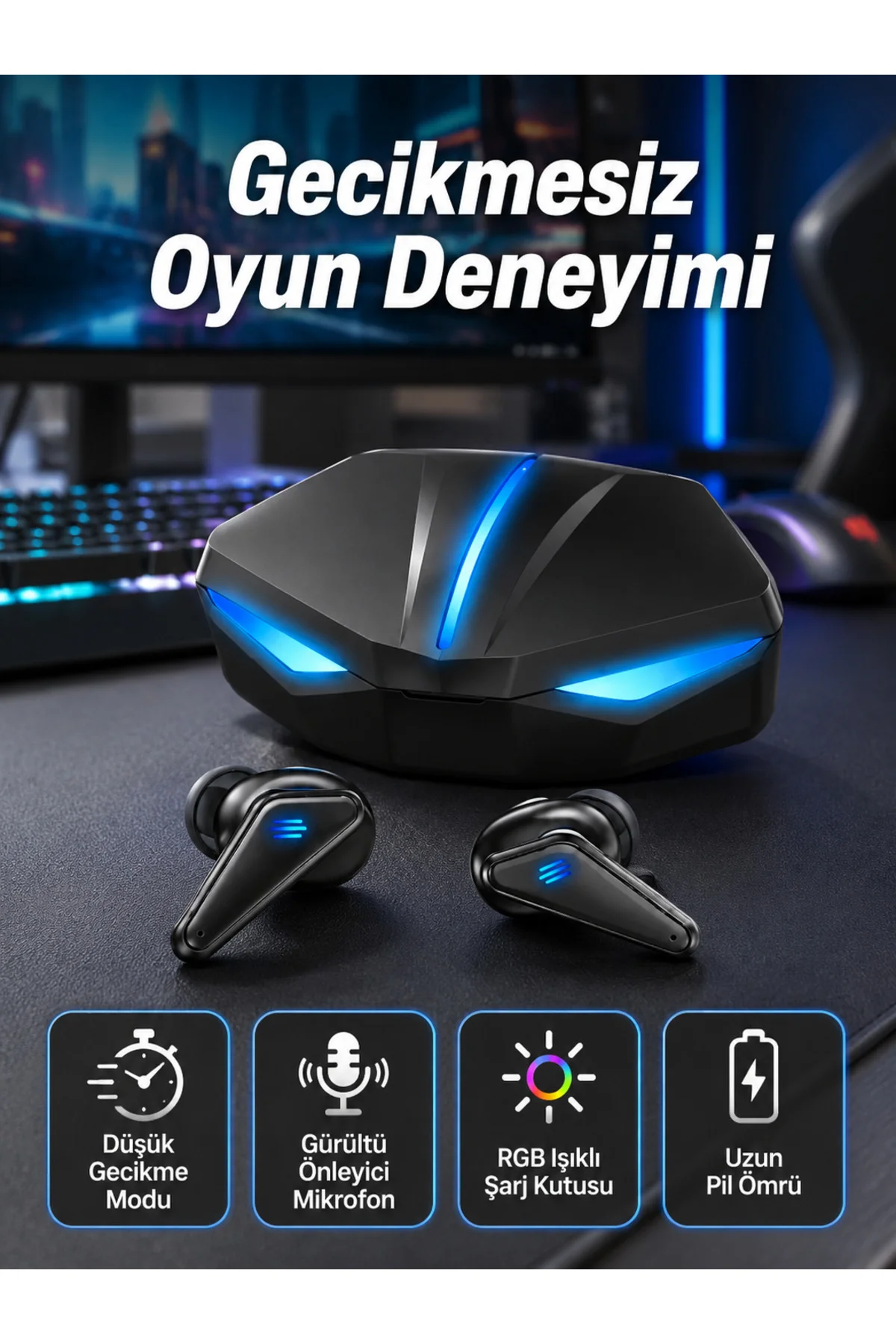 Bluetooth Kulaklık Oyuncu Kulaklığı RGB Işıklı Oyunlarda Düşük Gecikme Bluetooth Kulaklık Oyuncu Kulaklığı RGB Işıklı Oyunlarda Düşük Gecikme