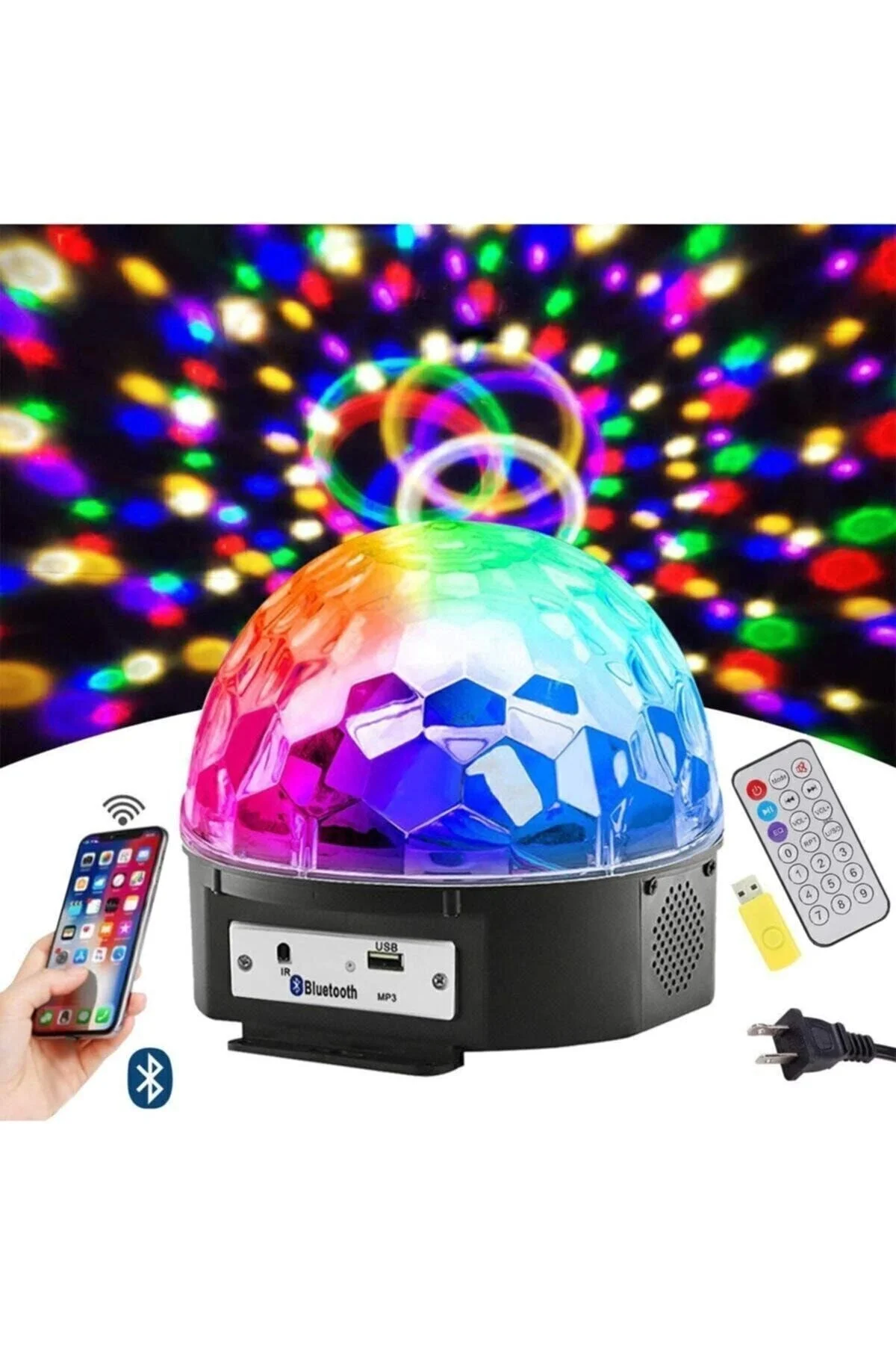 Bluetooth kumandalı USB girişli siyah sihirli küre led ışık parti ve disko topu - Hobi &amp; Eğlence