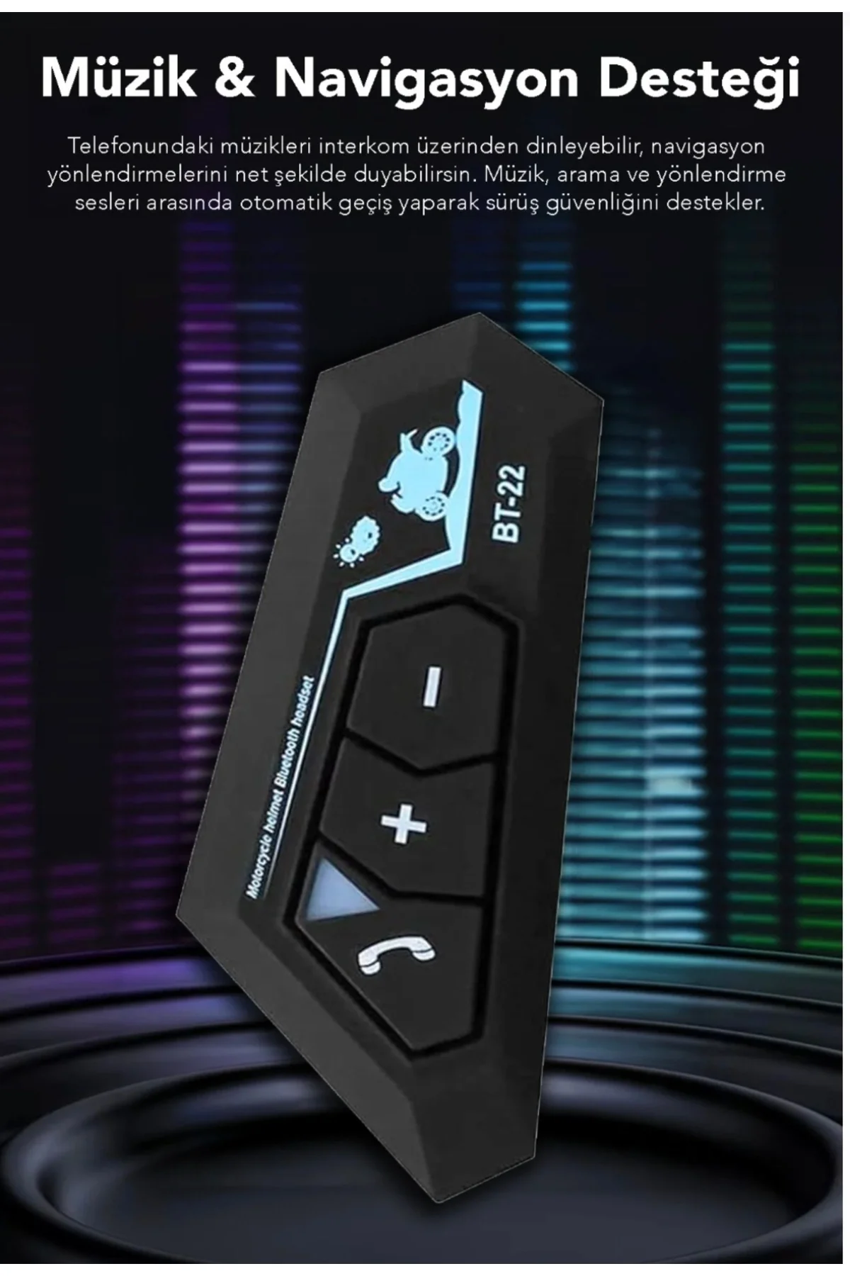 Bluetooth mikrofonlu kablosuz kask interkom kulaklık RGB led ışıklı 2 yıl garantili