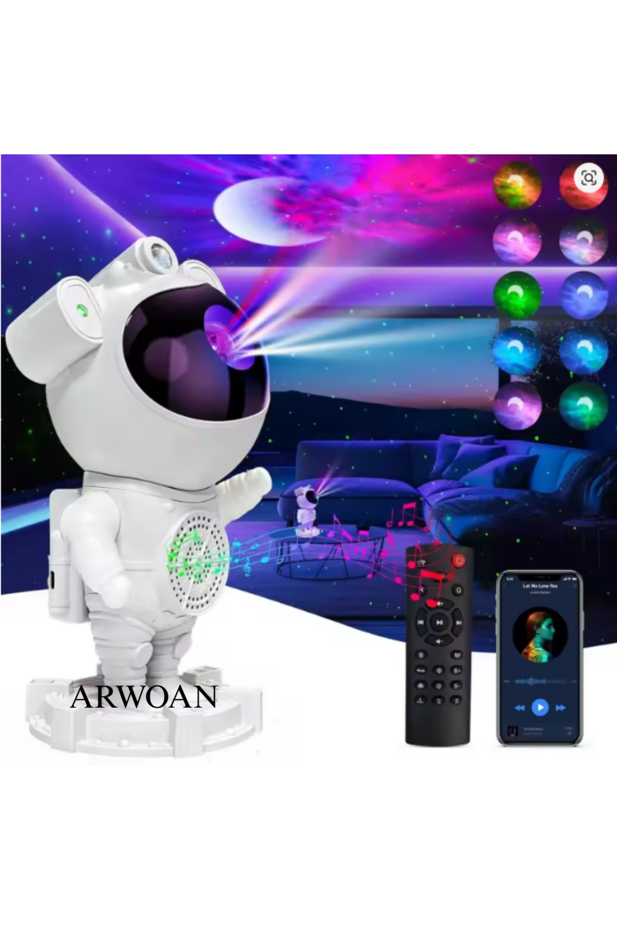 Arwoan Bluetooth Müzik Hoparlör Yıldız Uzay Projektör Gece Lambası Çocuk