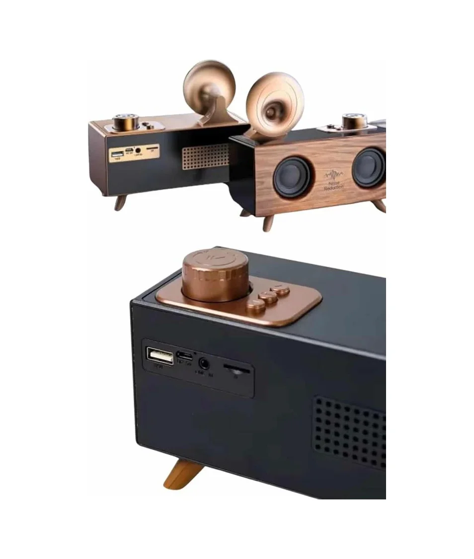 Bluetooth Nostalji Speaker Radyo Gramofon Ahşap Renk Vintage