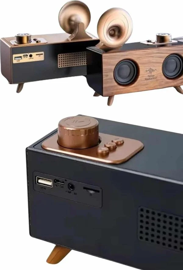 Bluetooth Nostalji Speaker Radyo Gramofon Ahşap Renk Vintage