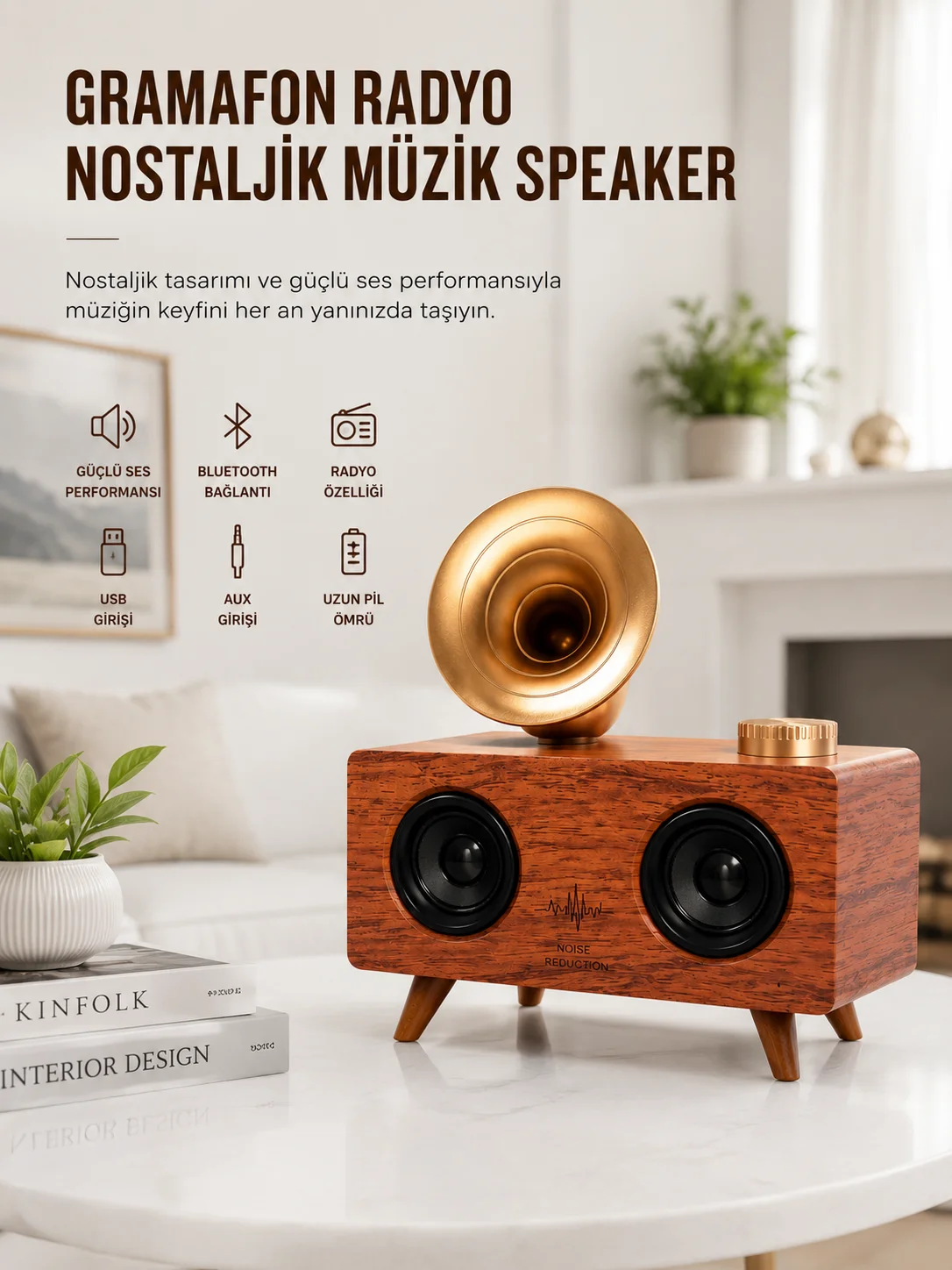 Bluetooth Nostalji Speaker Radyo Gramofon Ahşap Renk Vintage Yeni Nesil Bluetooth Nostalji Speaker Radyo Gramofon Ahşap Renk Vintage Yeni Nesil
