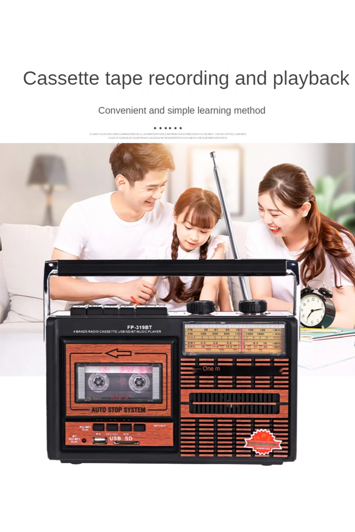Bluetooth özellikli nostaljik radyo USB kart FM radyo kaset çalar bordo 2 yıl garantili