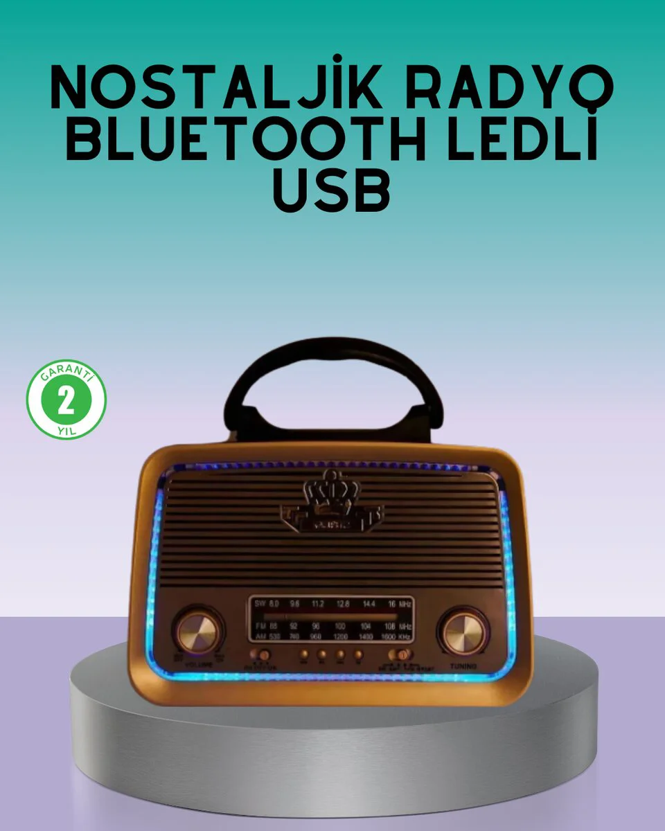 Bluetooth Özellikli Nostalji Radyo - FM AM SW, Ahşap Retro Tasarım ve Şarjlı Batarya