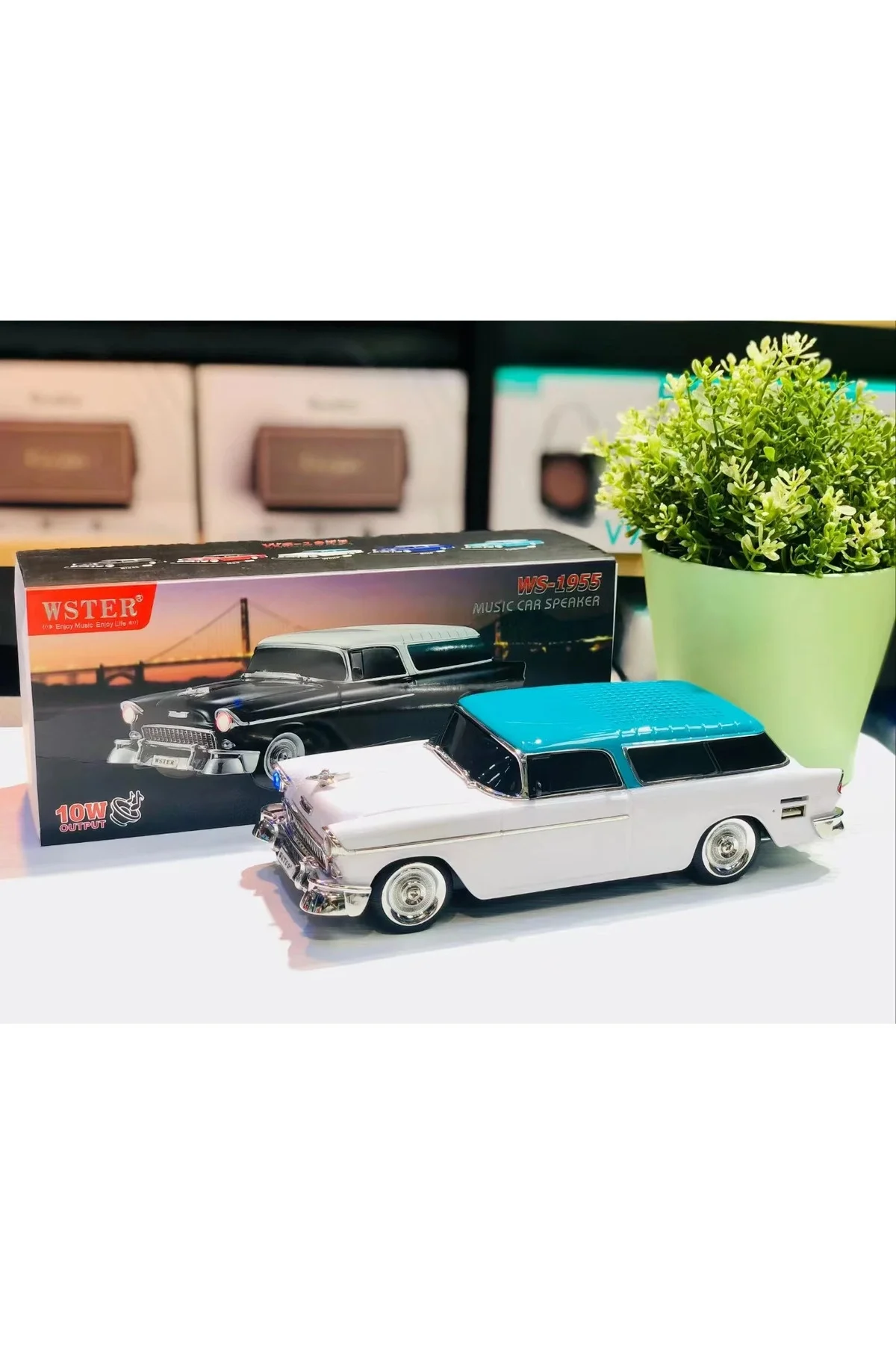 Bluetooth özellikli beyaz nostaljik araba tasarımlı hoparlör 10W FM radyo SD kart USB