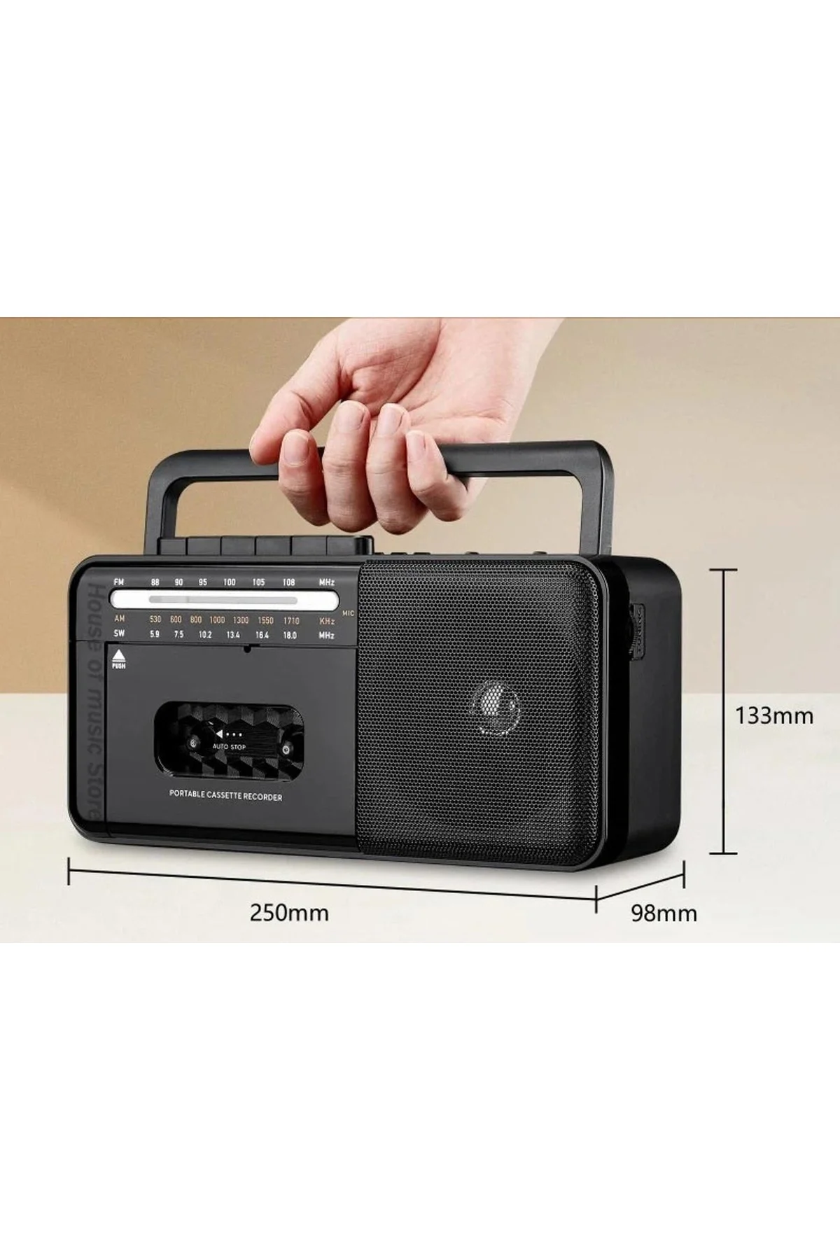 Bluetooth özellikli siyah kaset çalar FM radyo USB MP3 oynatıcı 2 yıl garantili - Elektronik