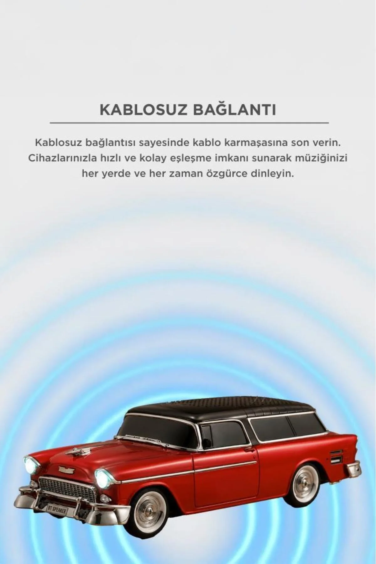 Bluetooth özellikli kırmızı klasik araba tasarımlı nostaljik radyo USB TF FM destekli
