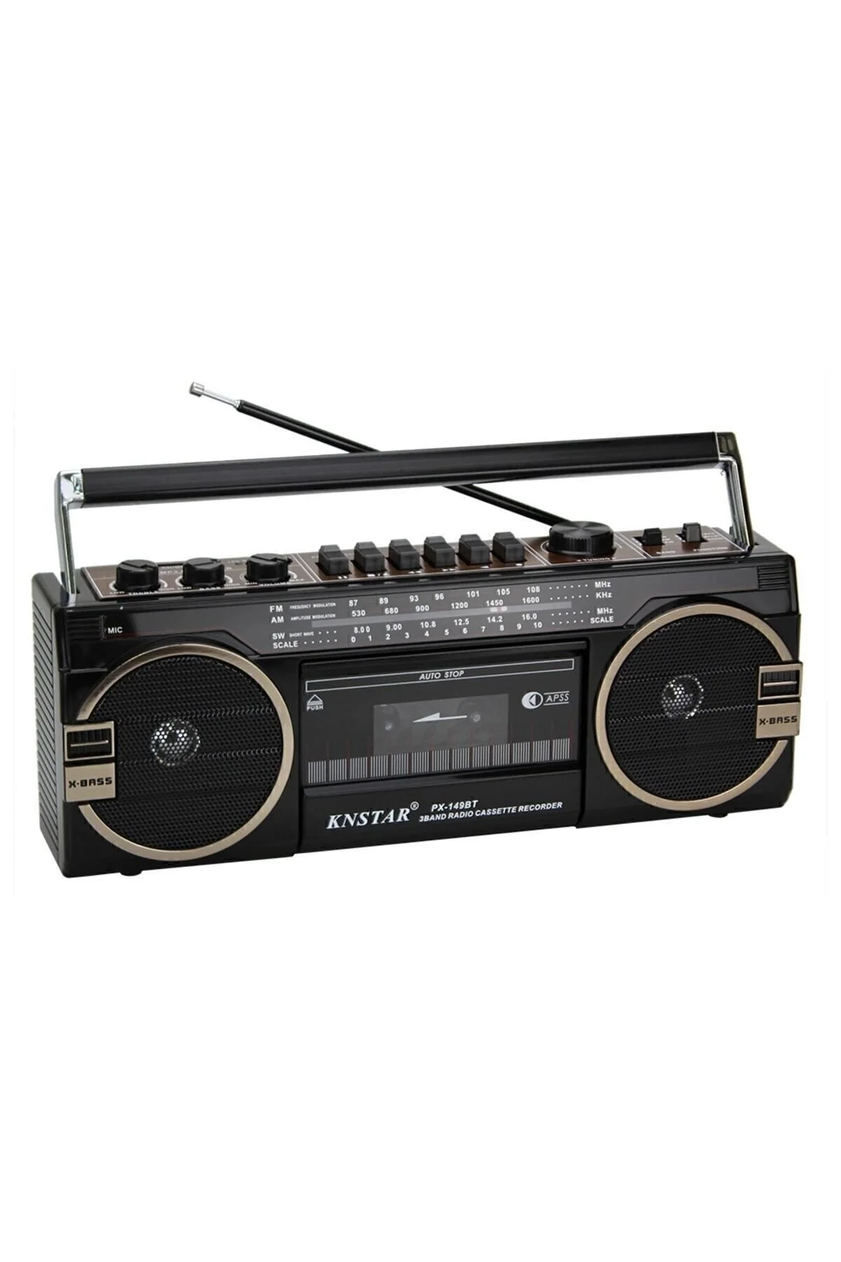 Bluetooth özellikli siyah nostaljik radyo kaset çalar USB SD FM radyo 2 yıl garantili