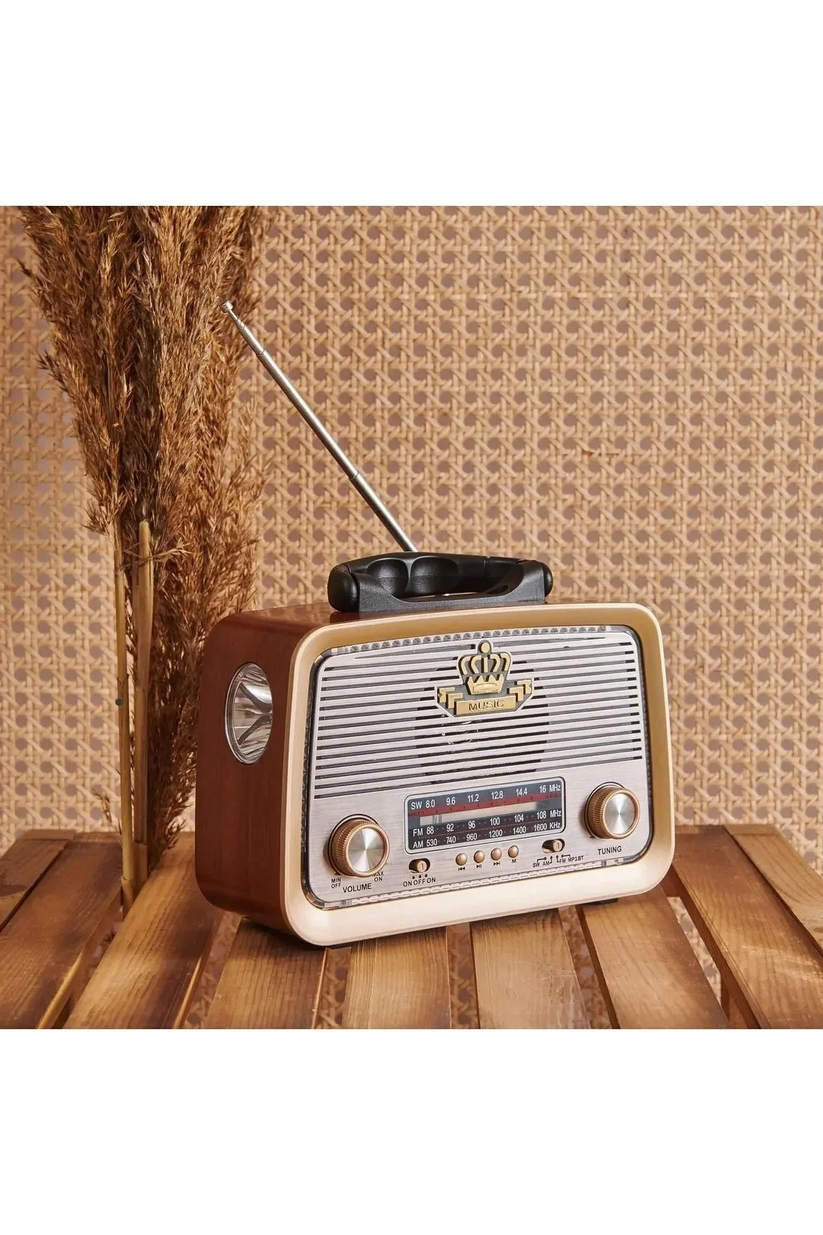 Bluetooth özellikli kahverengi nostaljik radyo FM SD kart AUX girişli 2 yıl garantili