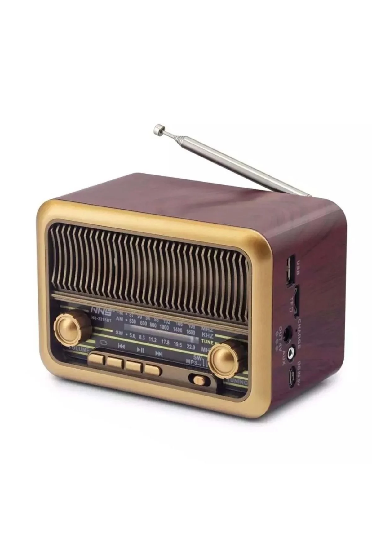 Bluetooth özellikli kahverengi taşınabilir nostaljik radyo MP3 çalar 2 yıl garantili