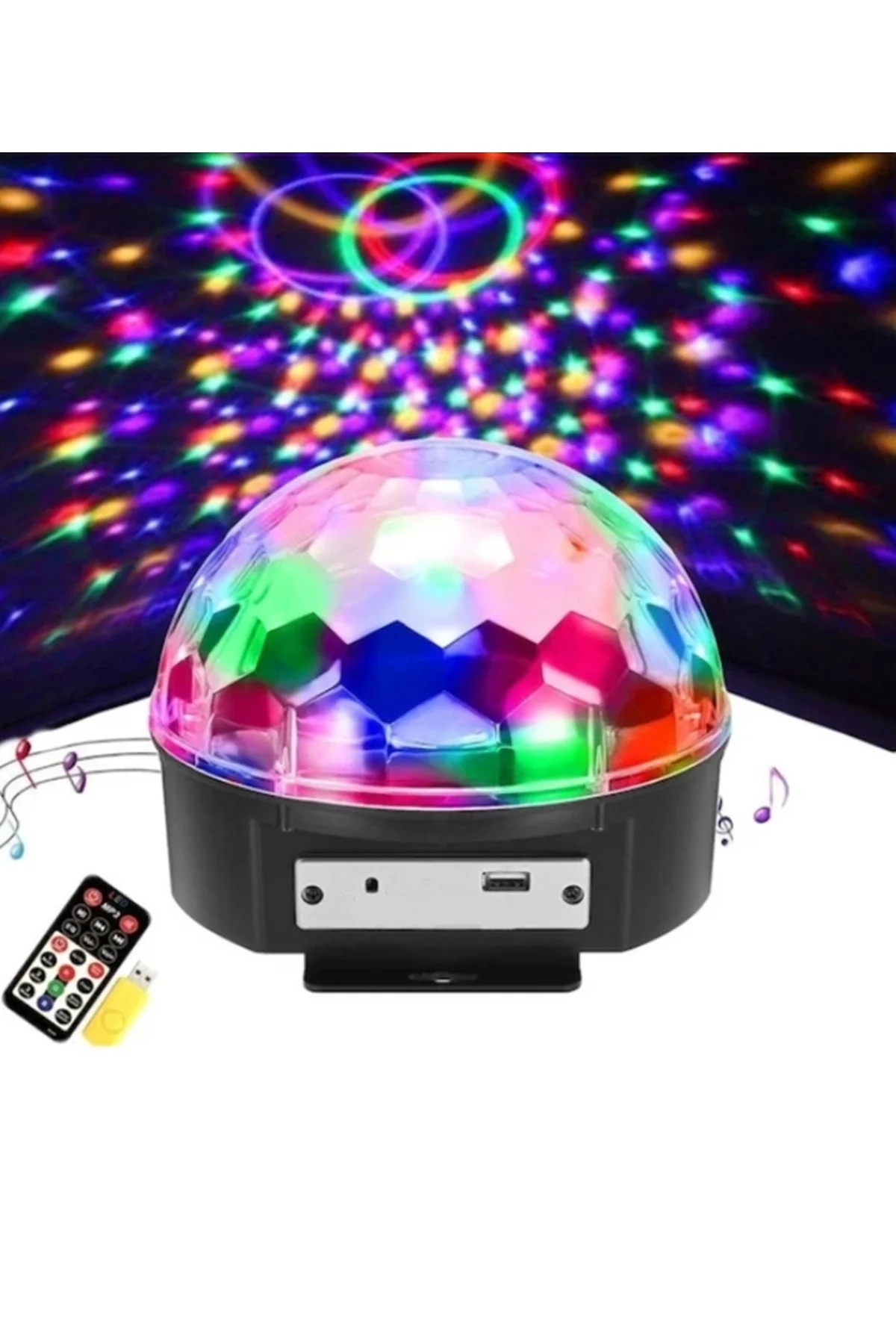 Bluetooth özellikli beyaz renkli ışıklı lazer led küre disko topu parti aydınlatması