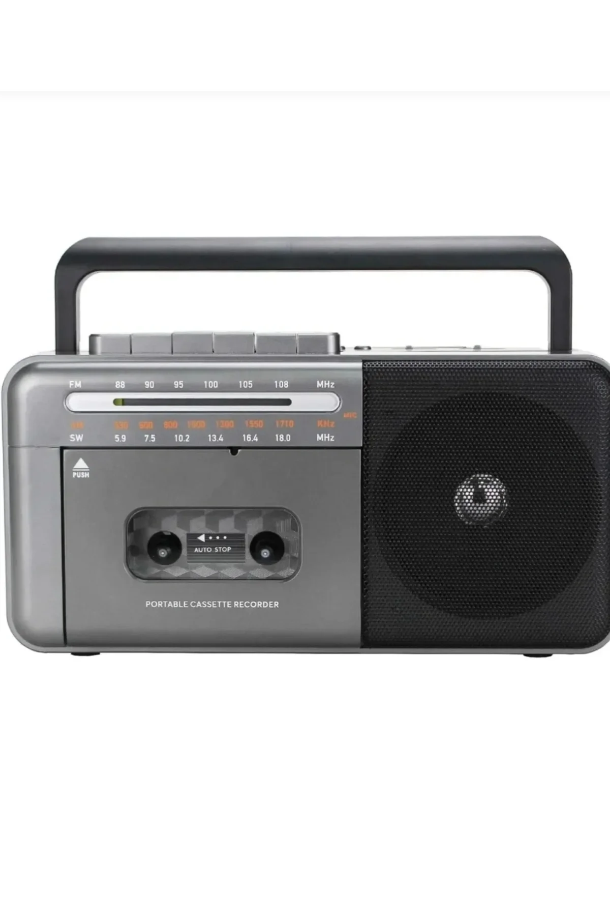 Bluetooth özellikli gri kaset çalar teyp, FM radyo, USB ve MP3 oynatıcı, 2 yıl garantili
