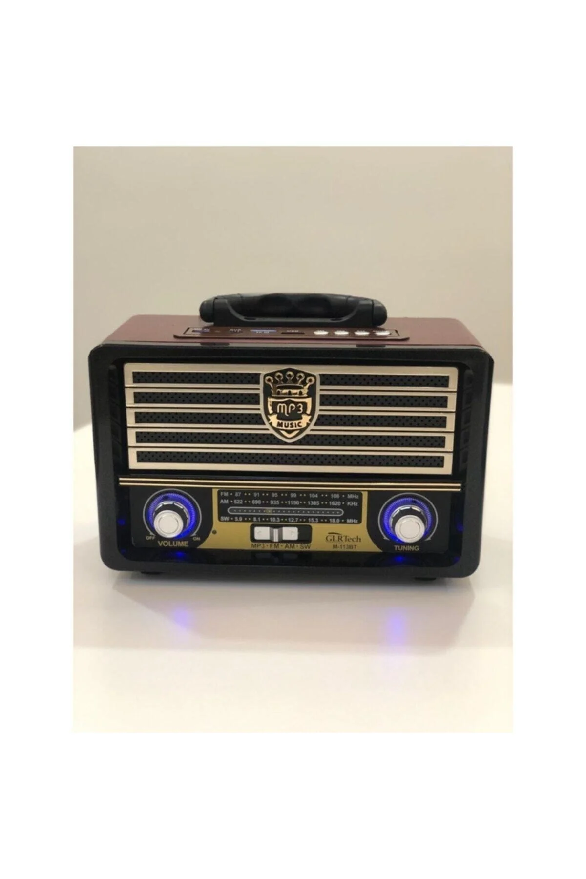 Bluetooth özellikli kahverengi nostaljik radyo USB AUX girişli uzaktan kumandalı hoparlör