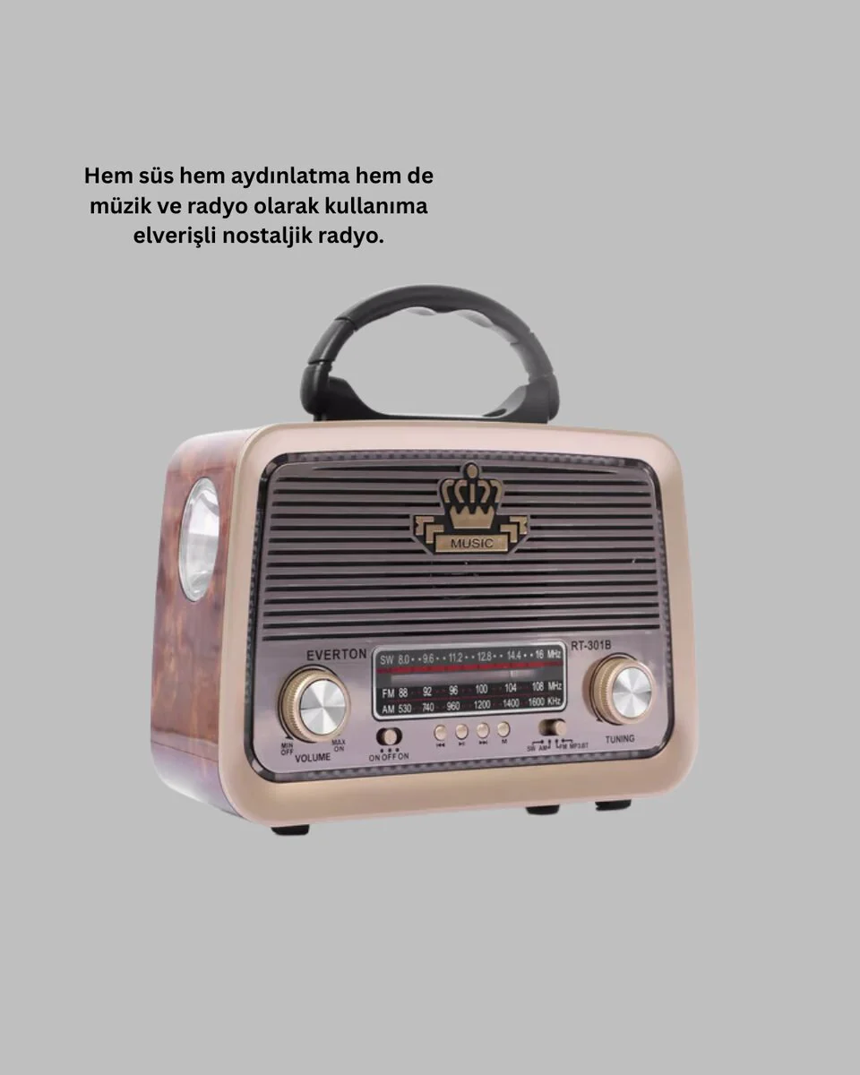 Bluetooth Özellikli Nostalji Radyo - FM AM SW, Ahşap Retro Tasarım ve Şarjlı Batarya