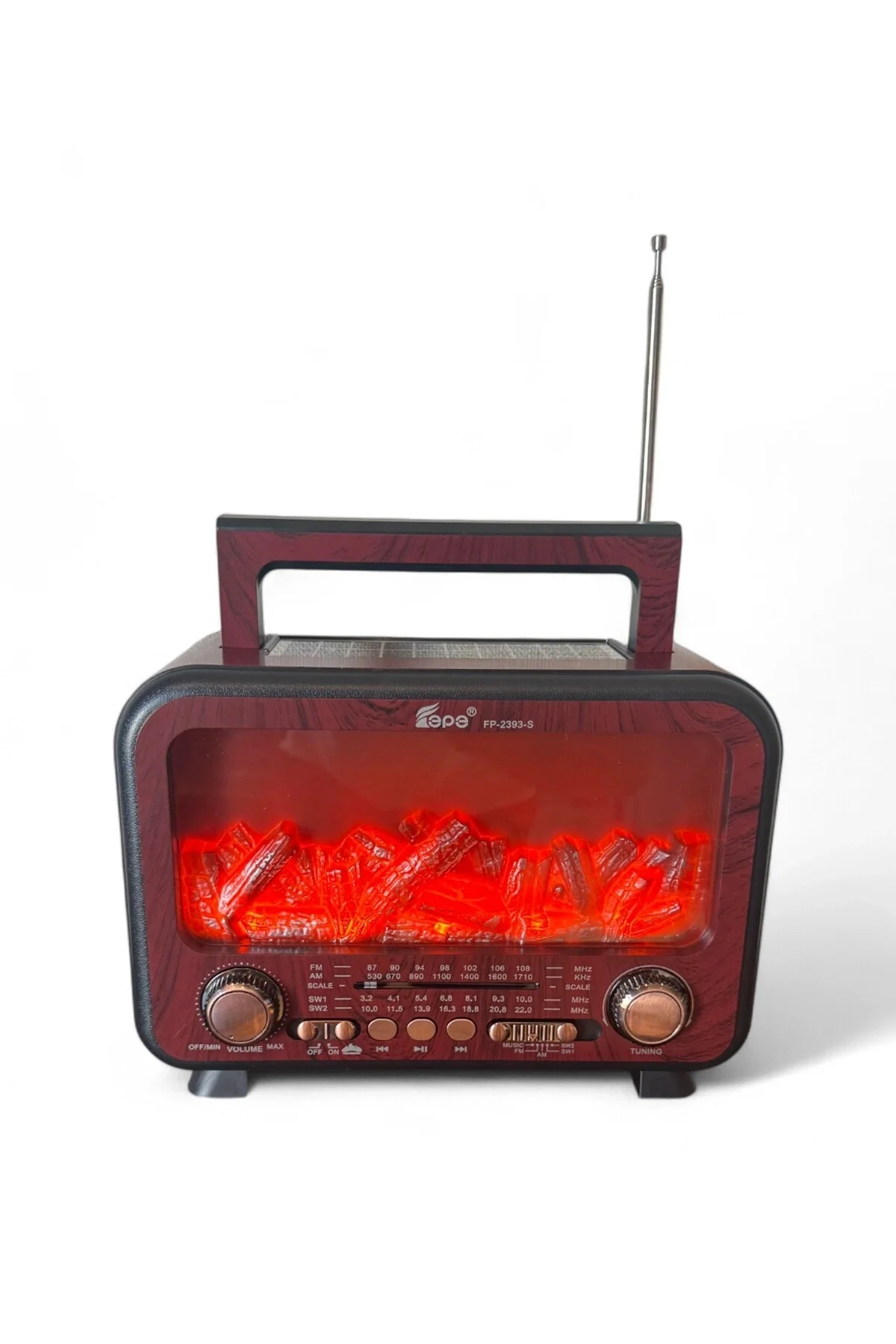 Bluetooth özellikli bordo şömine görünümlü nostaljik radyo, 2 yıl garantili - Elektronik