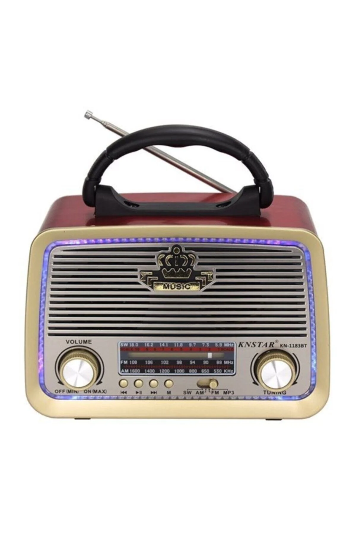 Bluetooth özellikli şarjlı LED aydınlatmalı ahşap nostaljik radyo MP3 çalar gri 2 yıl garantili