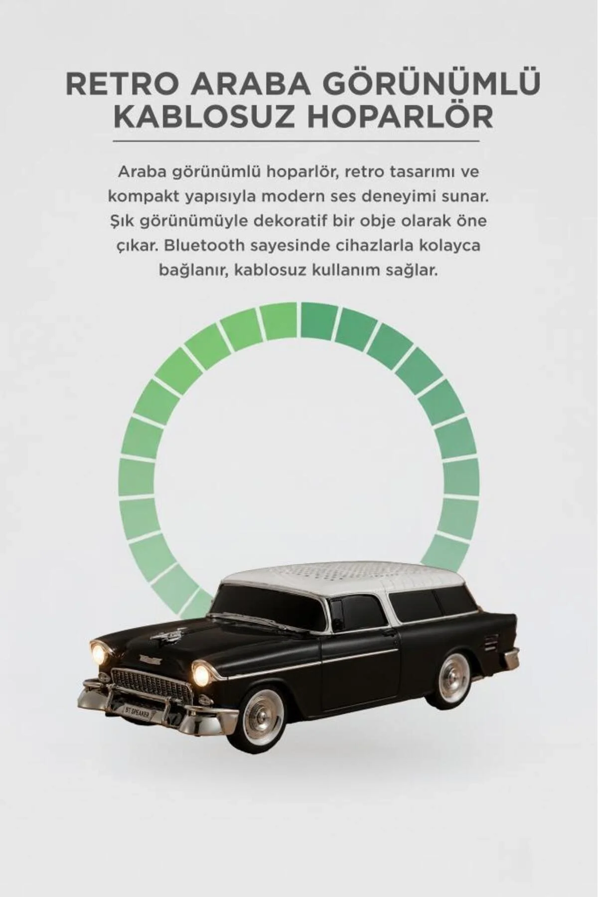 Bluetooth özellikli siyah nostaljik radyo led ışıklı USB TF FM radyo fonksiyonlu