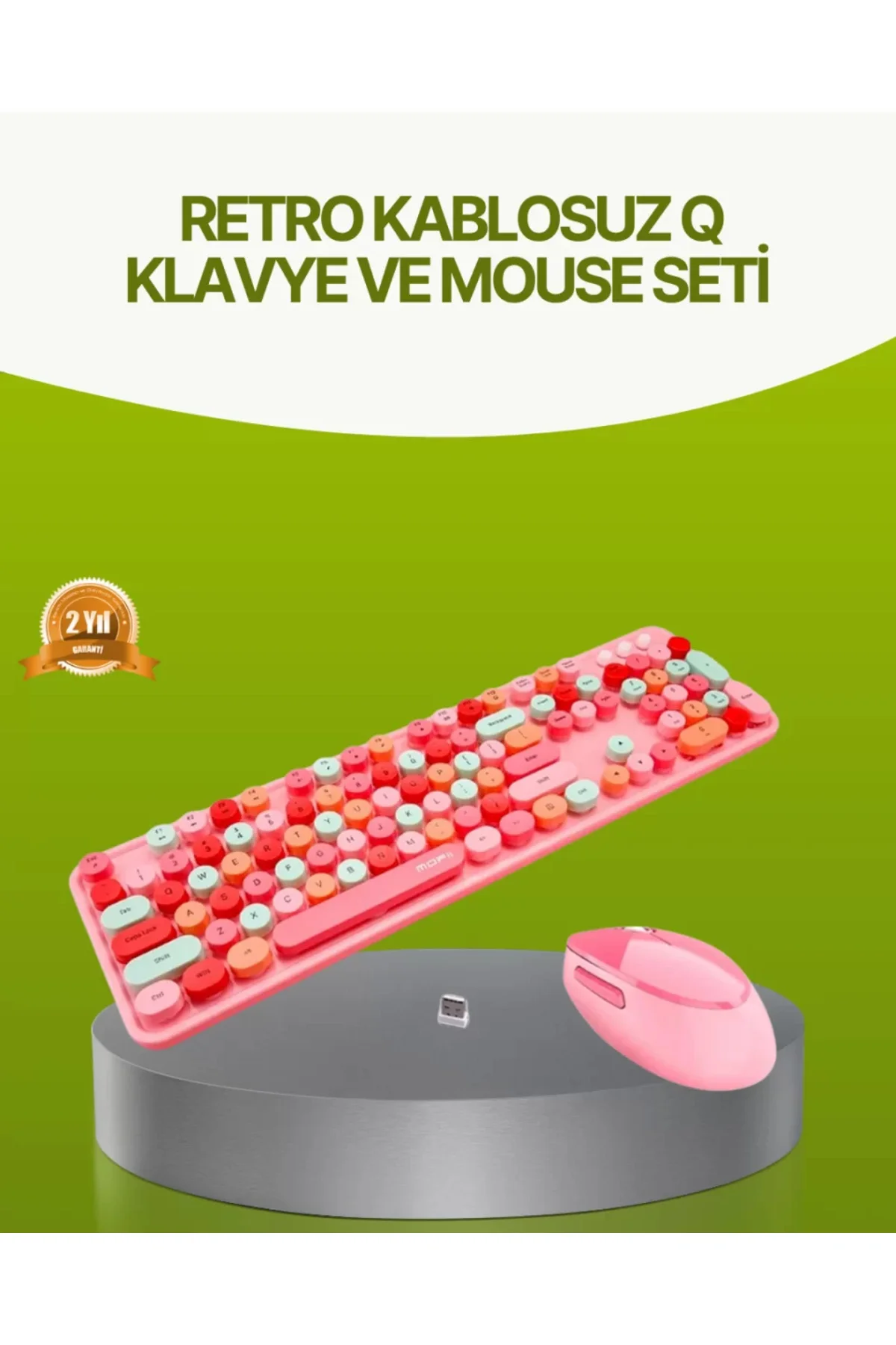 Bluetooth Retro Kablosuz Klavye ve Mouse Seti – 3 Cihaz Bağlantıl