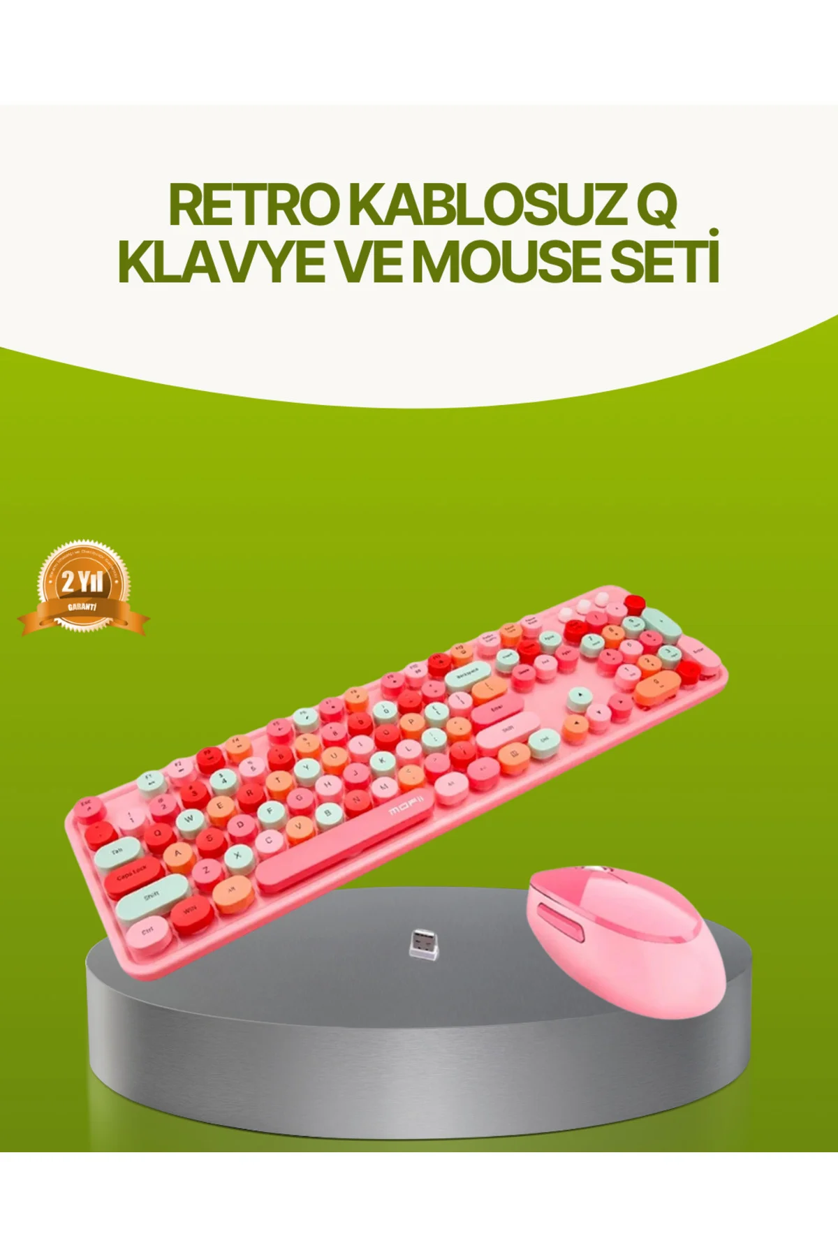 Bluetooth Retro Kablosuz Klavye ve Mouse Seti – 3 Cihaz Bağlantıl