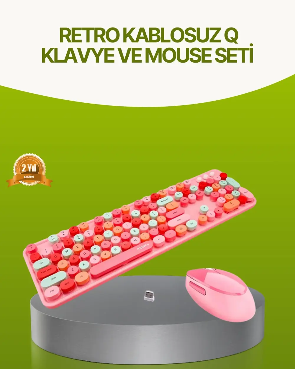 Bluetooth Retro Kablosuz Klavye ve Mouse Seti – 3 Cihaz Bağlantıl