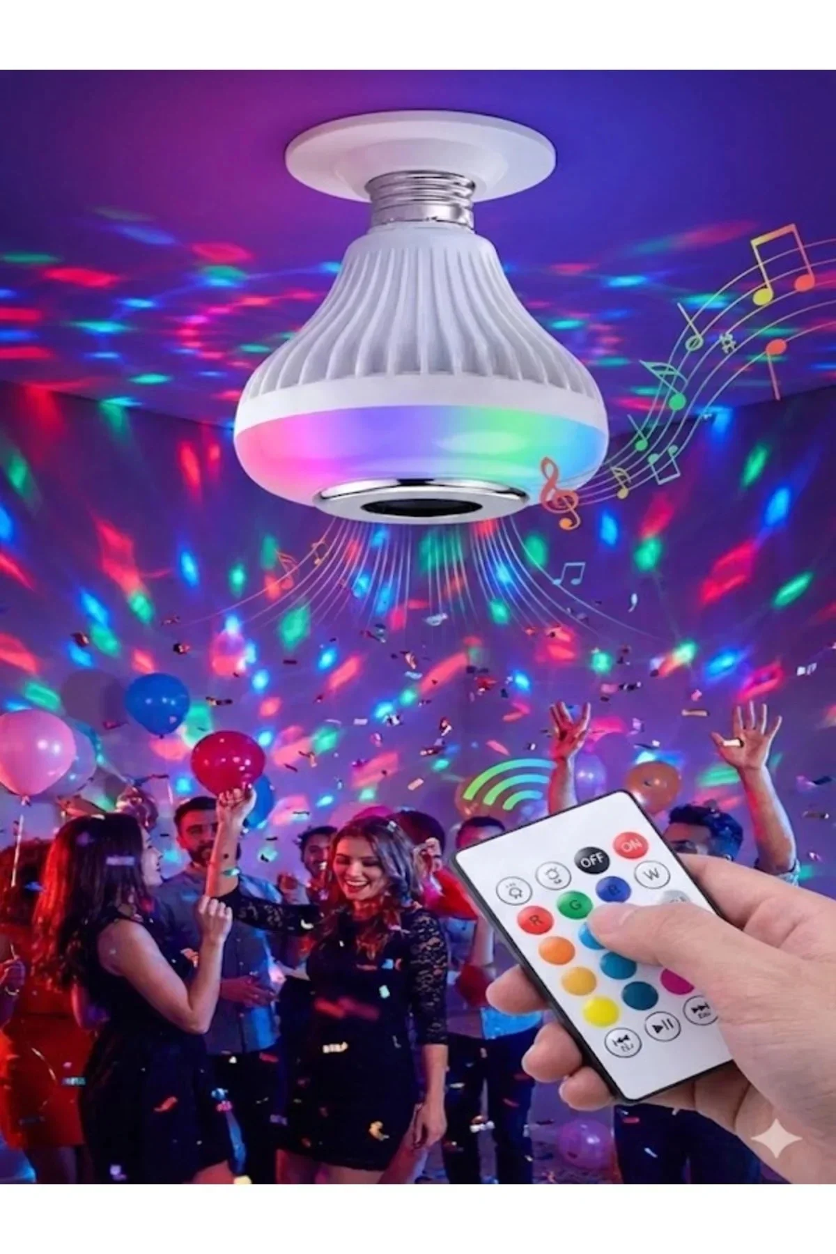 Bluetooth RGB LED Hoparlörlü Akıllı Ampul - Renkli Müzikli Lamba ve Kumanda Bluetooth RGB LED Hoparlörlü Akıllı Ampul - Renkli Müzikli Lamba ve Kumanda