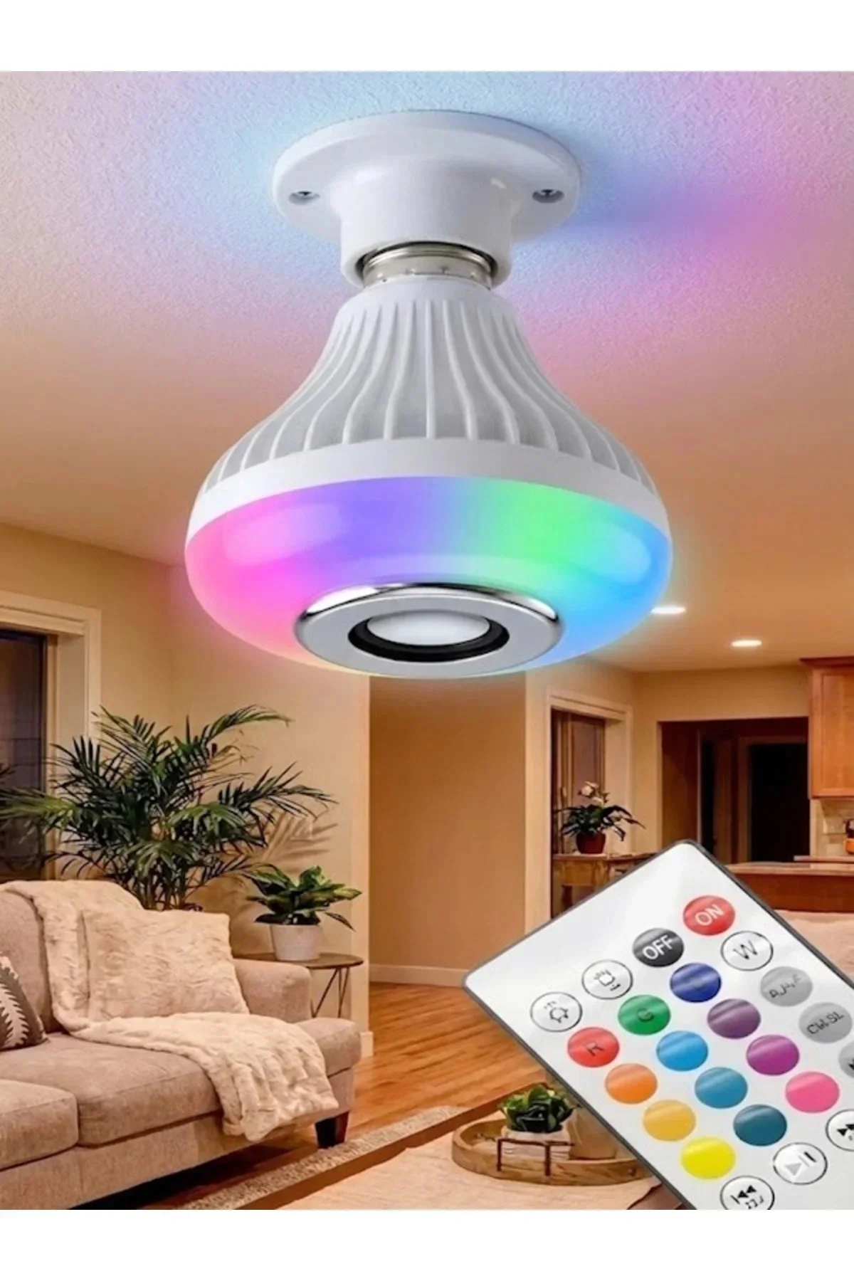 Bluetooth RGB LED Hoparlörlü Akıllı Ampul - Renkli Müzikli Lamba ve Kumanda Bluetooth RGB LED Hoparlörlü Akıllı Ampul - Renkli Müzikli Lamba ve Kumanda
