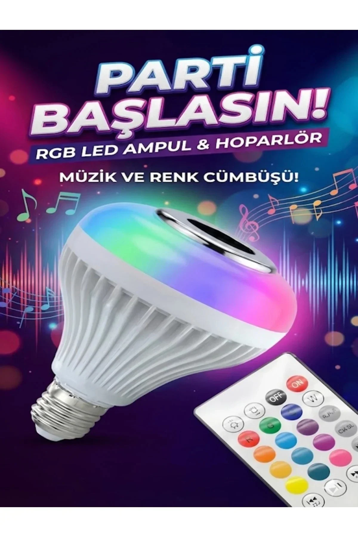 Bluetooth RGB LED Hoparlörlü Akıllı Ampul - Renkli Müzikli Lamba ve Kumanda Bluetooth RGB LED Hoparlörlü Akıllı Ampul - Renkli Müzikli Lamba ve Kumanda