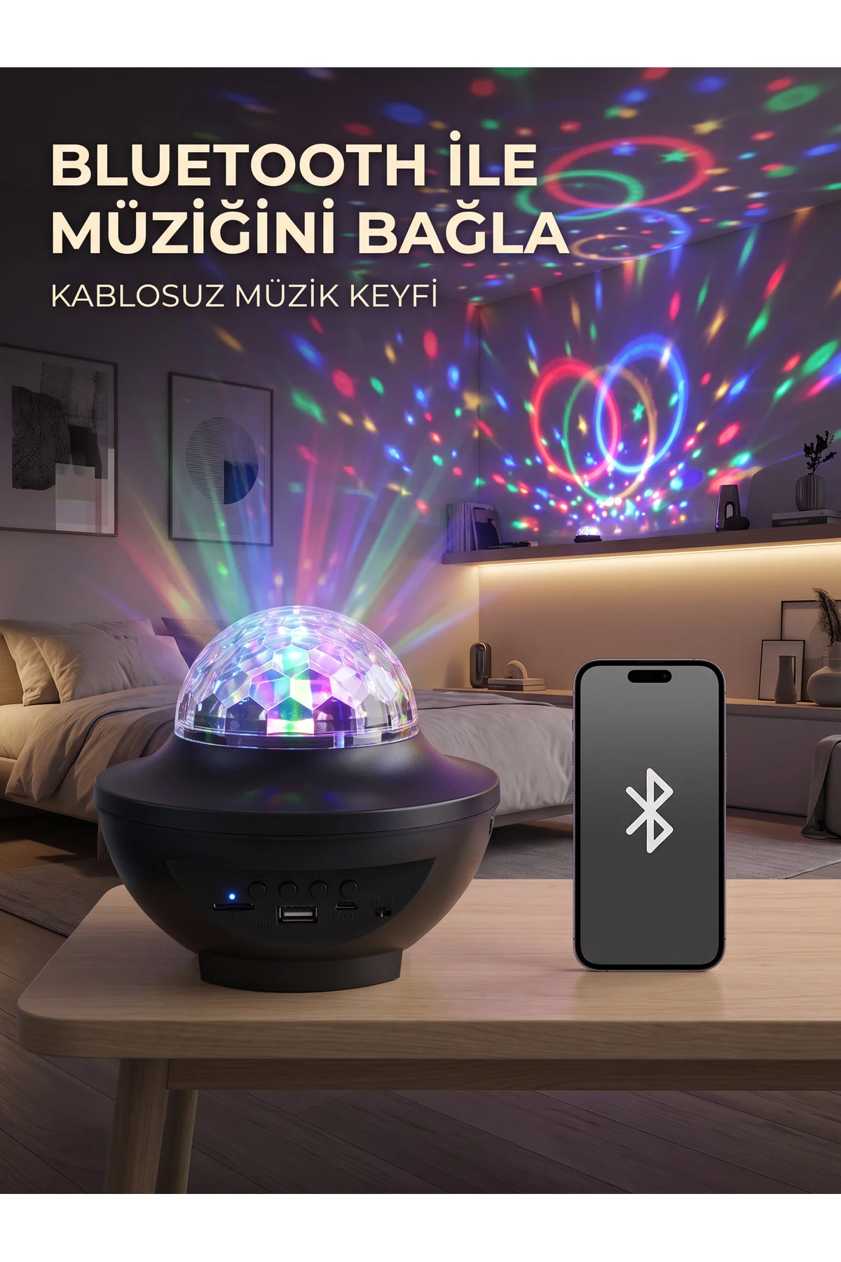 Bluetooth RGB Parti Işığı Hoparlörlü Disko Lambası MP3 USB ve Hafıza Kartı Destekli Bluetooth RGB Parti Işığı Hoparlörlü Disko Lambası MP3 USB ve Hafıza Kartı Destekli