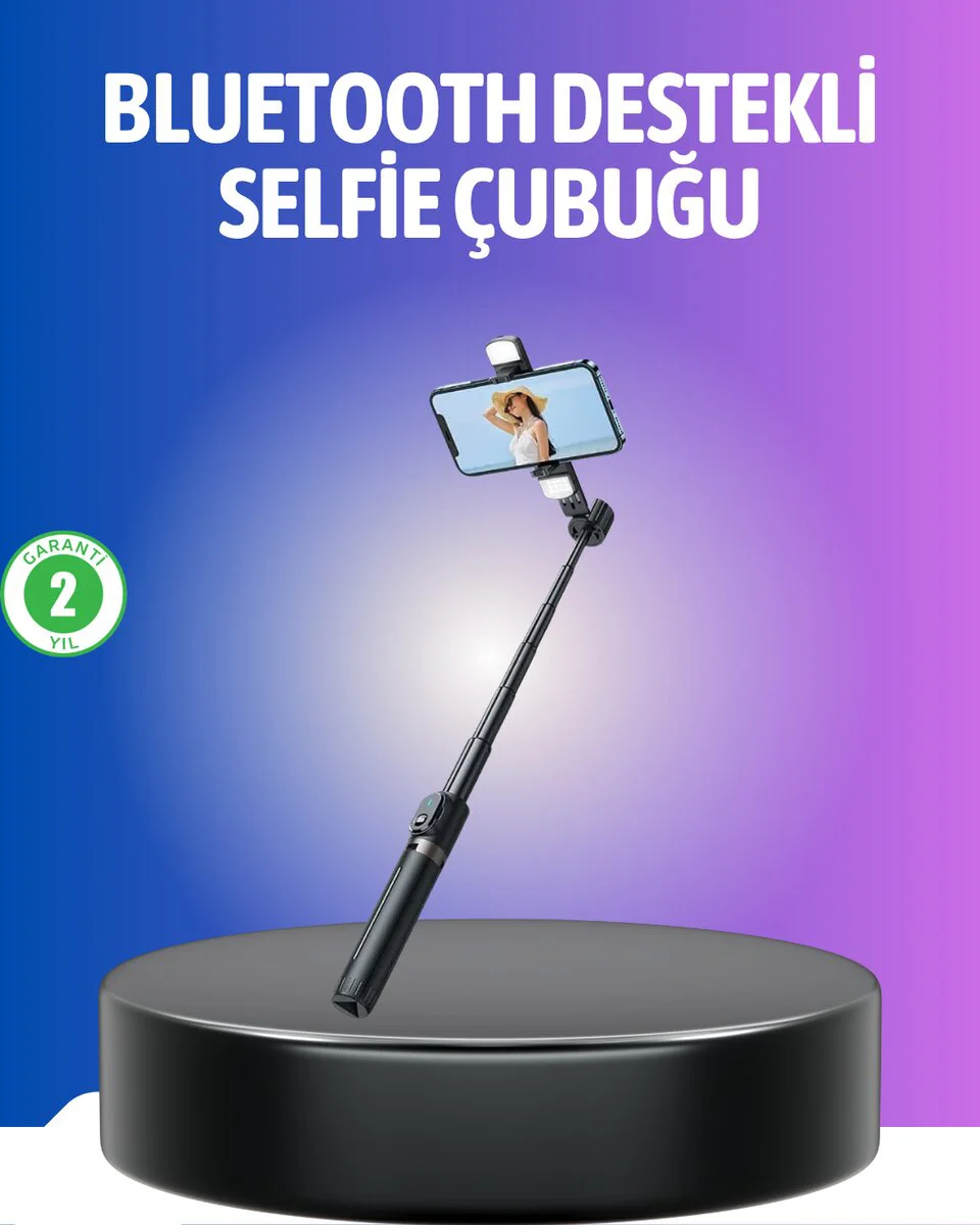 Bluetooth Selfie Çubuğu – Uzaktan Kumandalı, LED Işıklı ve Katlanabilir (130 cm)