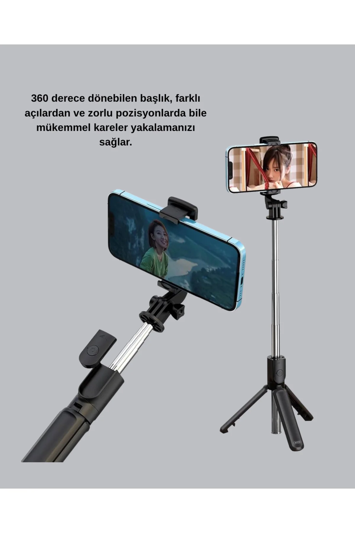 Bluetooth Selfie Çubuğu – 360° Dönebilen Başlık, Kablosuz Bağlant