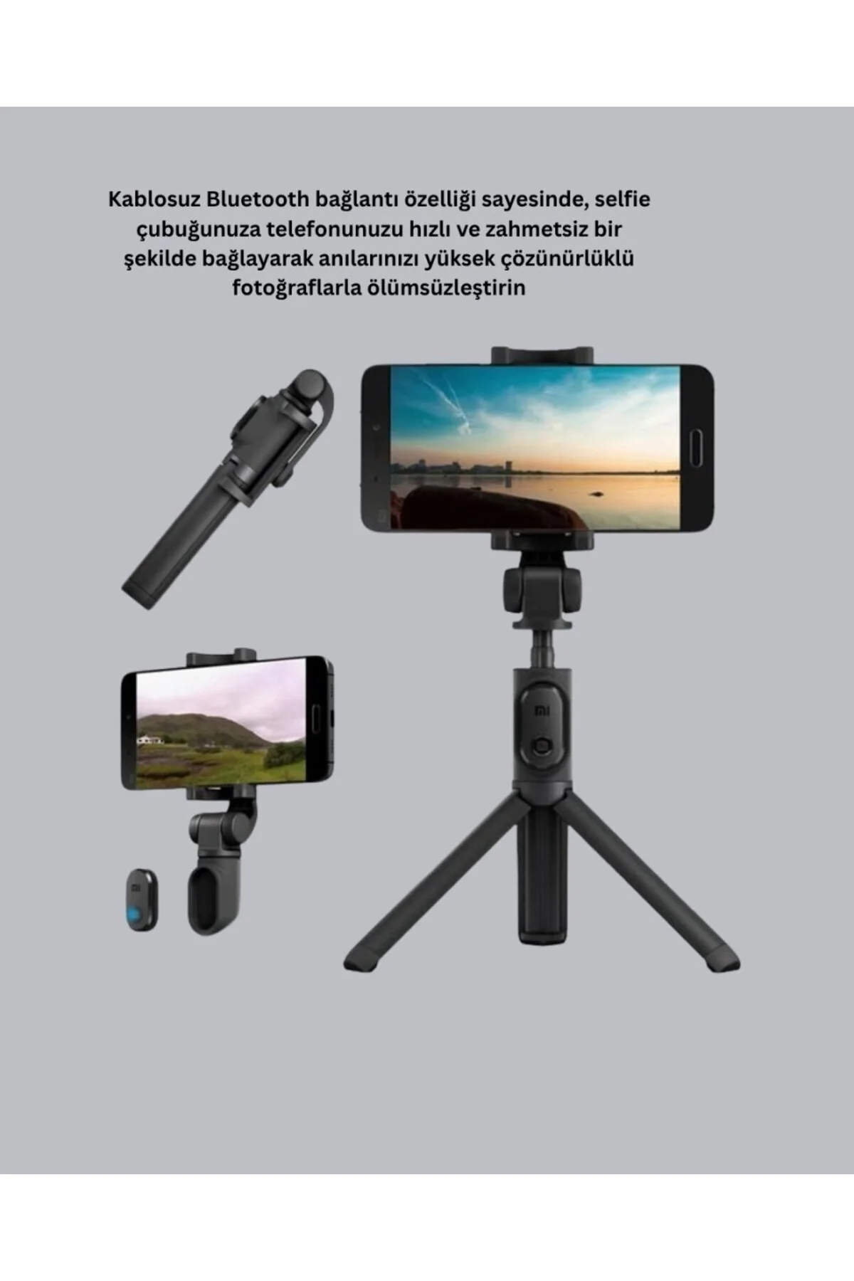 Bluetooth Selfie Çubuğu – 360° Dönebilen Başlık, Kablosuz Bağlant