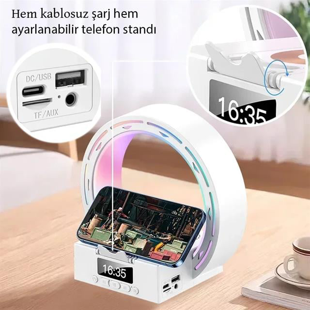 Bluetooth Taşınabilir Hoparlör Kablosuz Telefon Standlı Şarjlı (4