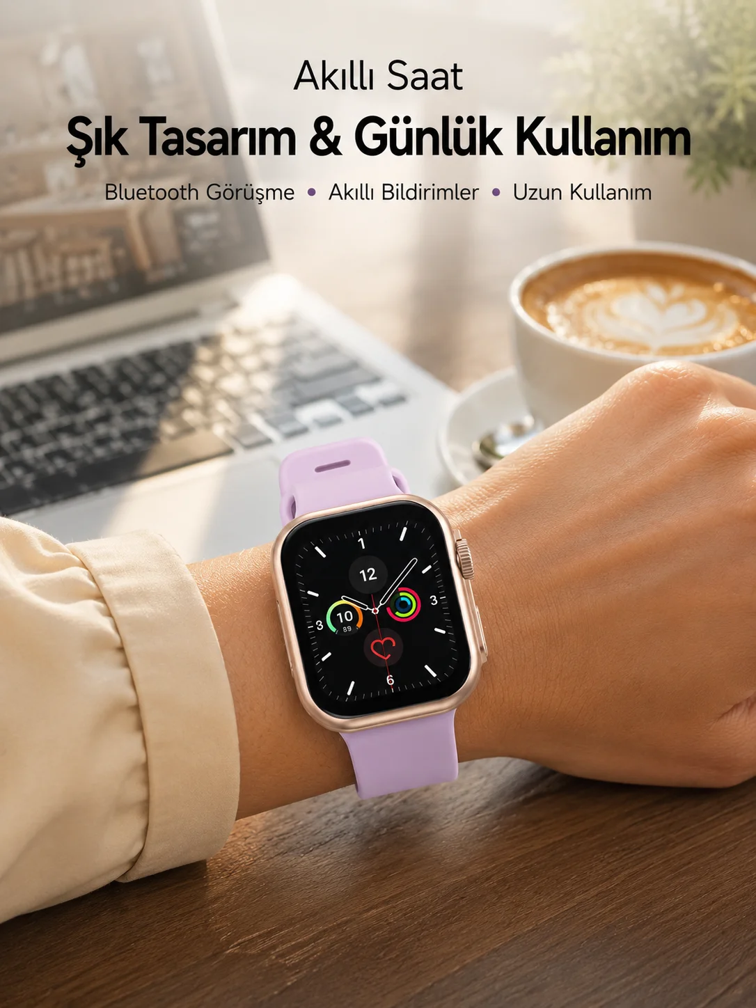 Bluetooth Telefon Görüşmesi, Nabız Ölçümü ve Uyku Takibi Özellikli Akıllı Saat