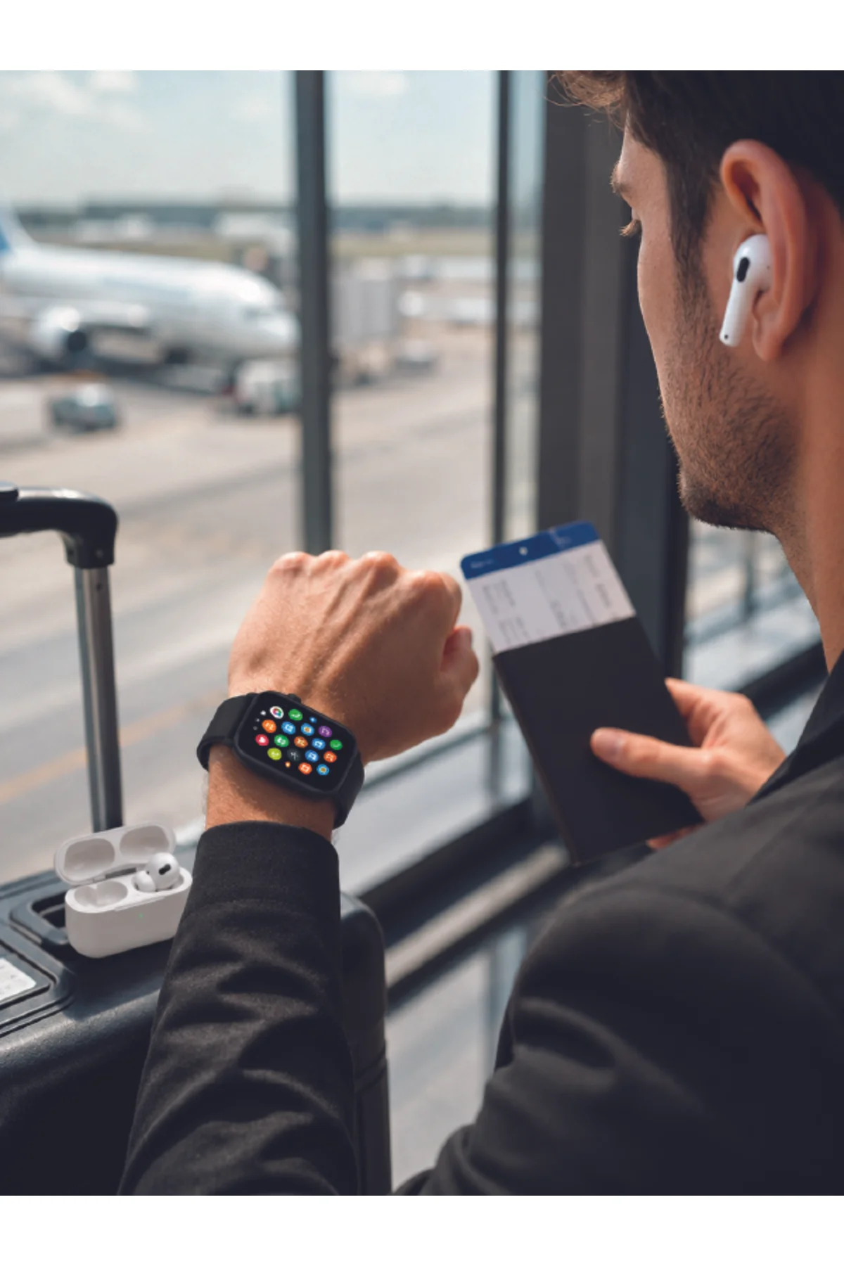 Bluetooth Telefon Görüşmeli Akıllı Saat Seti Kablosuz Bluetooth Kulaklık 7 Değiştirilebilir Kordon - Görsel 5