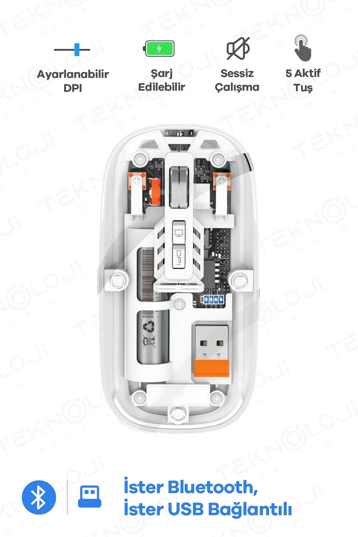 Bluetooth USB Çift Modlu Sessiz Mouse, Şeffaf Mıknatıslı Kapaklı, Type-C Şarjlı, DPI Ayarlı, Kablosuz 10m Çekim Mesafeli, Masaüstü Kısayol Tuşlu, Taşı Fiyatı, Yorumları ve Özellikleri